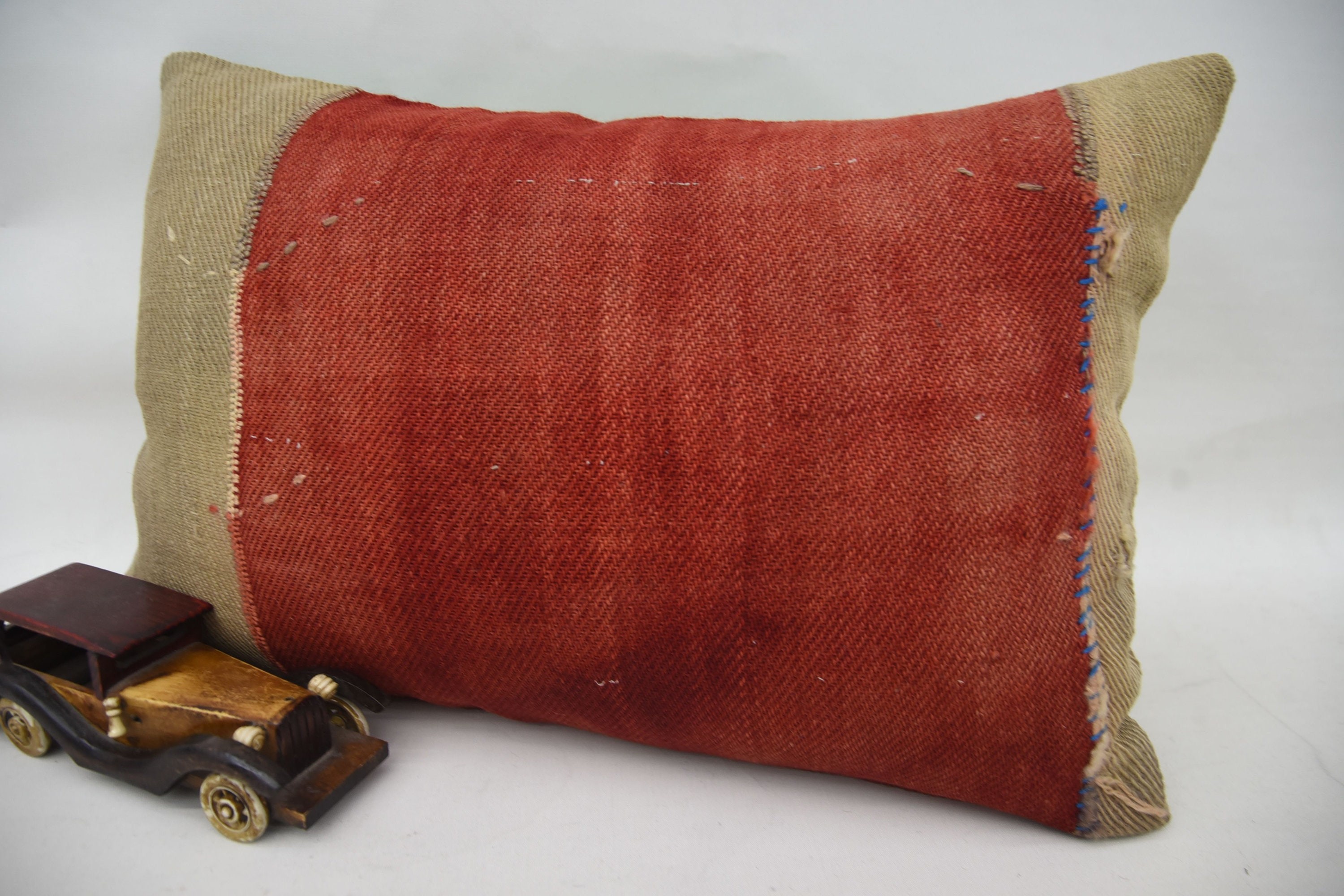 Decorative Cushion Cover, Vintage Kilim Throw Pillow, Pillow for Sofa, 16"x24" Red Pillow Cover, Vintage Kilim Pillow, Car Pillow Sham