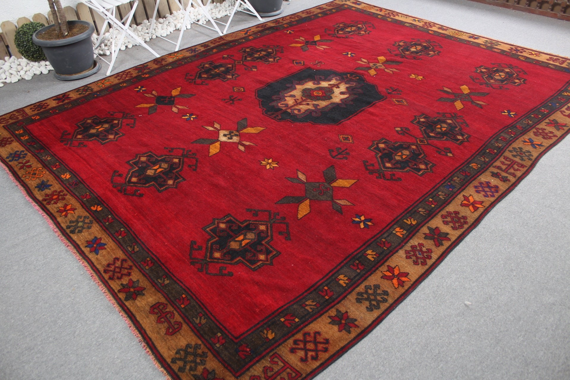 Vintage Halı, Yün Halı, Türk Halısı, Yemek Odası Halısı, Salon Halıları, Yatak Odası Halıları, Düz Dokuma Halı, Kırmızı Oryantal Halı, 8.3x10.7 ft Büyük Boy Halı