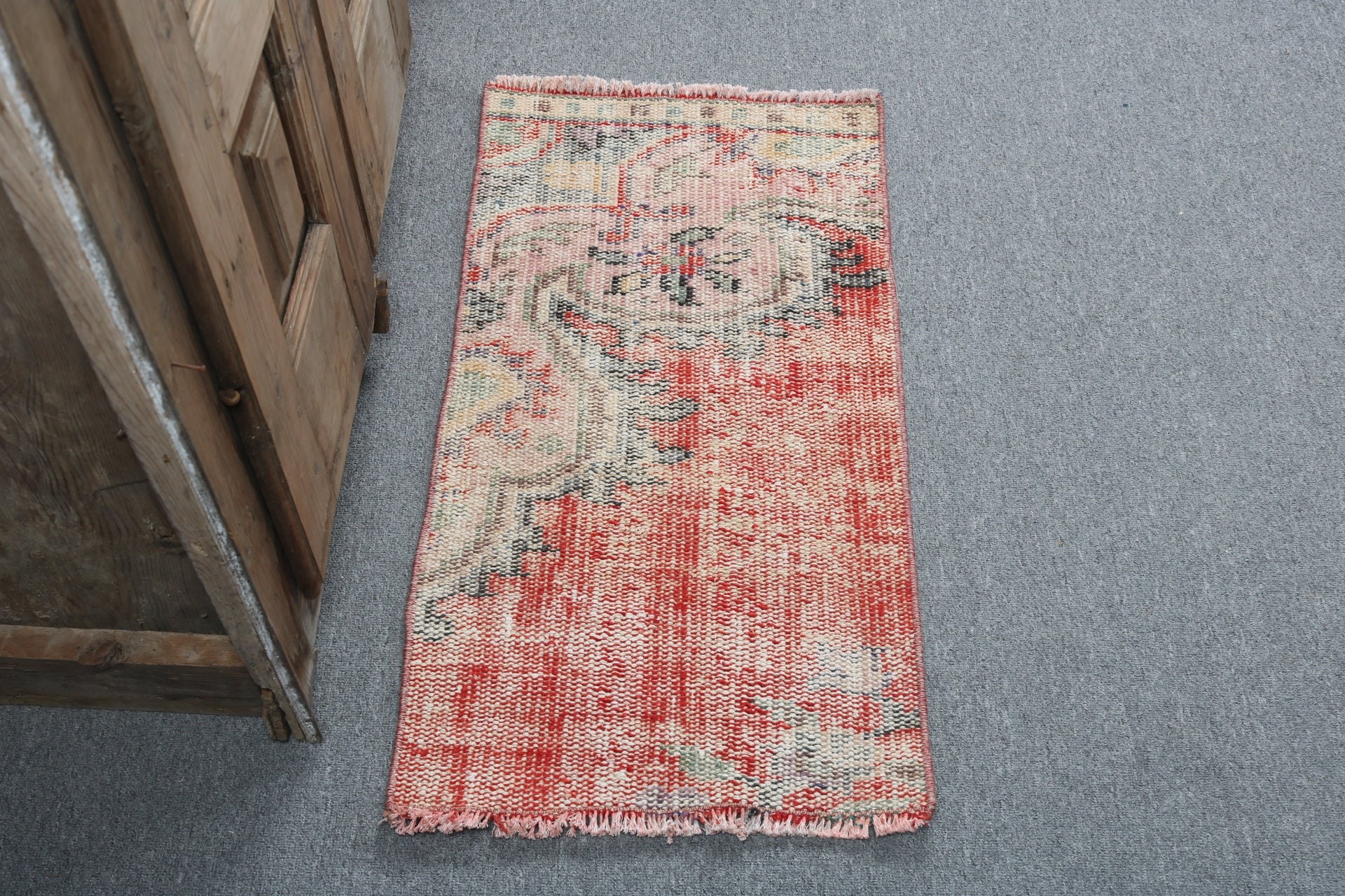 Vintage Rugs, Wall Hanging Rug, Exotic Rugs, Home Decor Rug, 1.4x2.8 ft Small Rugs, Red Floor Rugs, Bedroom Rugs, Turkish Rug, Wool Rug