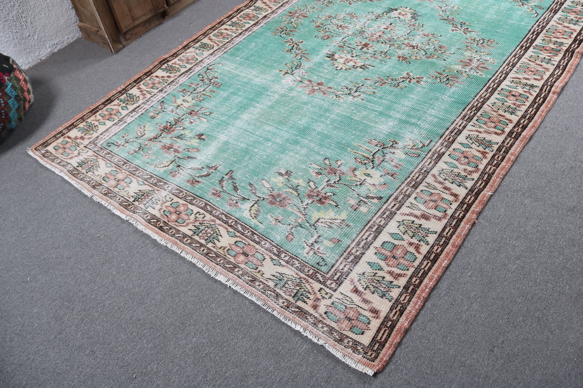 Flatweave Rugs, Salon Rug, Home Decor Rug, Living Room Rugs, Turkish Rugs, Vintage Rugs, Green Flatweave Rugs, Boho Rug, 6x9.9 ft Large Rug