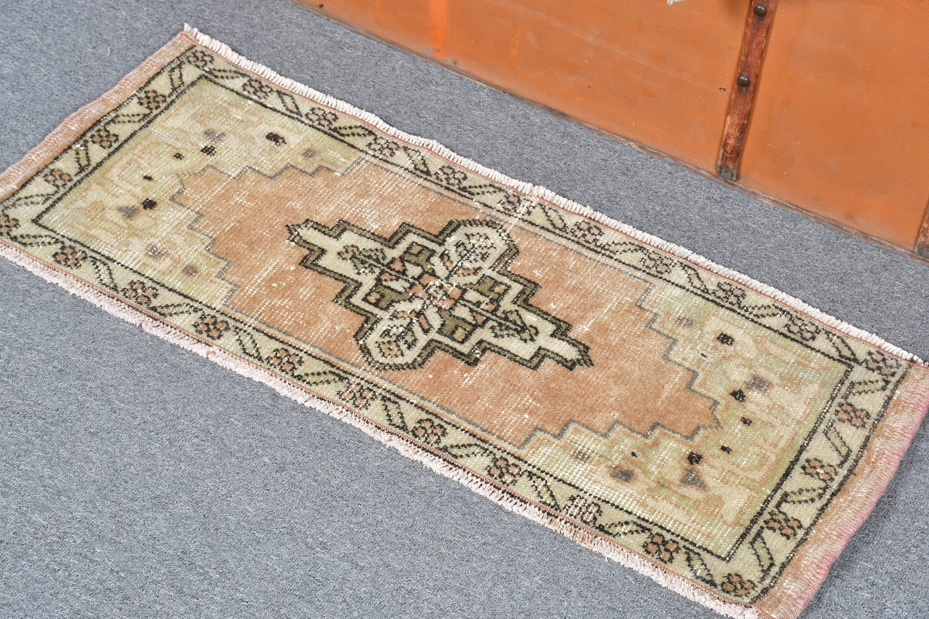 1.1x2.8 ft Small Rug, Rugs for Bedroom, Wool Rug, Bedroom Rug, Turkish Rugs, Brown Antique Rug, Door Mat Rug, Vintage Rug