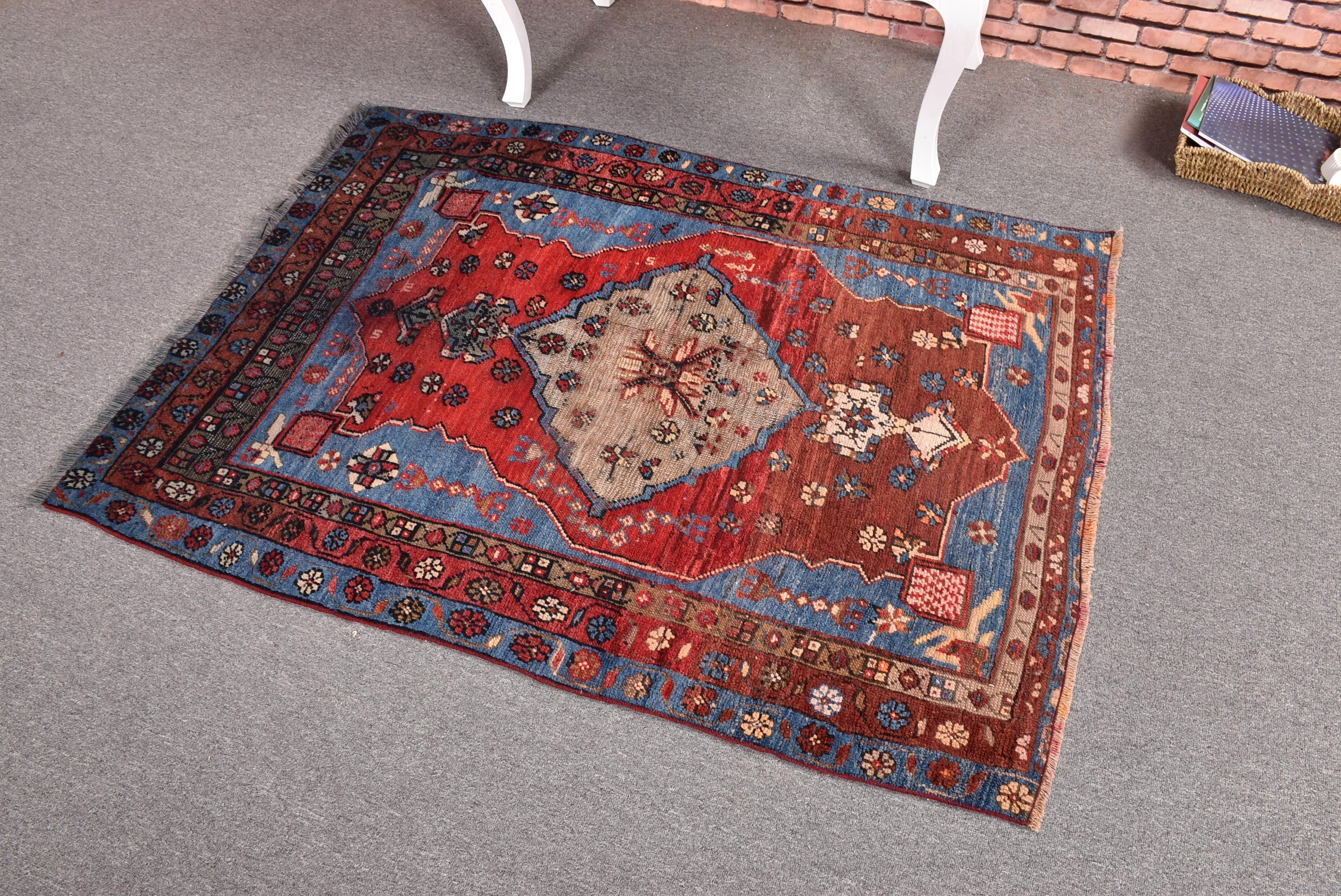 Vintage Rugs, Floor Rug, Artistic Rug, Turkish Rugs, Modern Rug, Bedroom Rug, Red Flatweave Rug, Nursery Rugs, 3.4x4.7 ft Accent Rugs