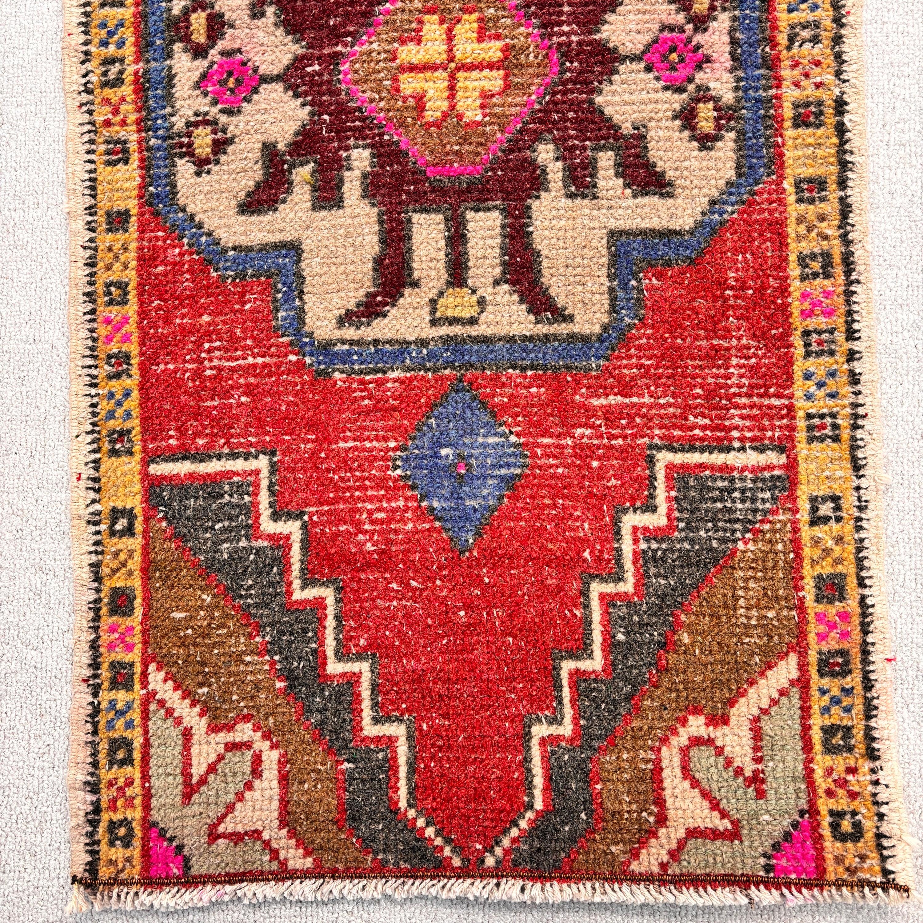 Modern Rug, Small Area Rugs, Kitchen Rug, 1.5x3 ft Small Rugs, Turkish Rugs, Rugs for Bath, Red Wool Rug, Entry Rug, Vintage Rugs