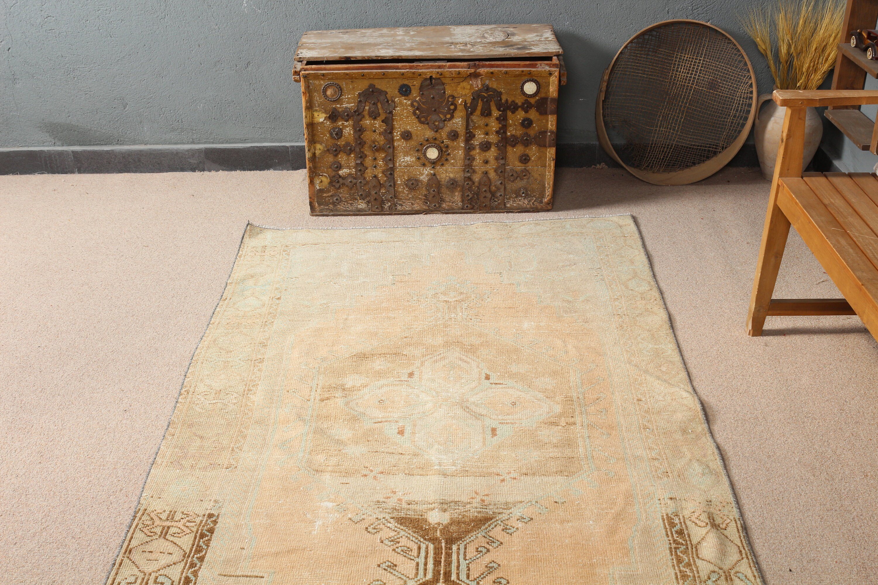 Floor Rugs, Tribal Rug, Rugs for Bedroom, Vintage Rug, Turkish Rugs, Anatolian Rug, Orange  4.1x7.5 ft Area Rug, Bedroom Rug