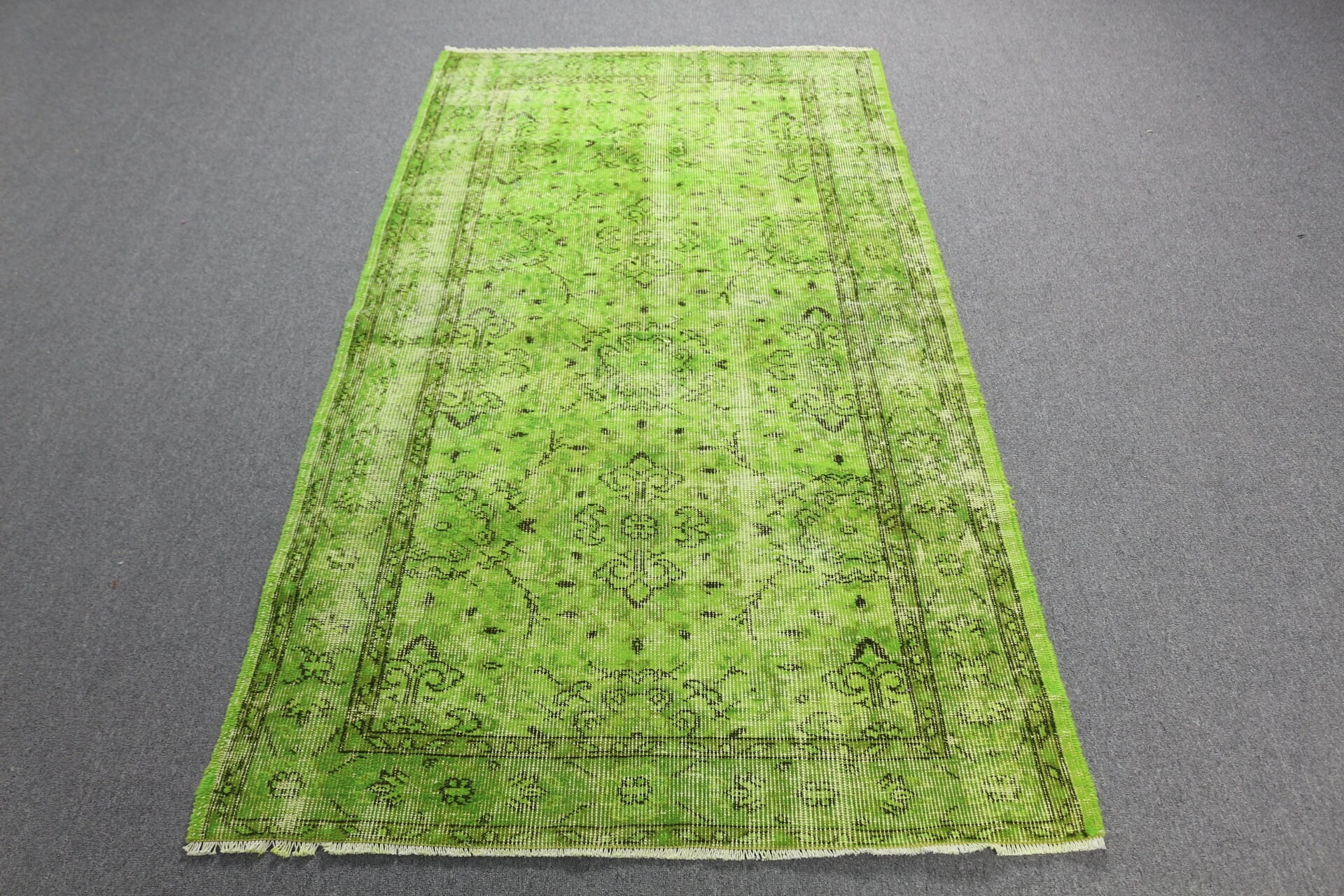 Turkish Rugs, Moroccan Rugs, 3.7x6.8 ft Area Rugs, Home Decor Rug, Floor Rug, Vintage Rug, Green Kitchen Rugs, Rugs for Dining Room