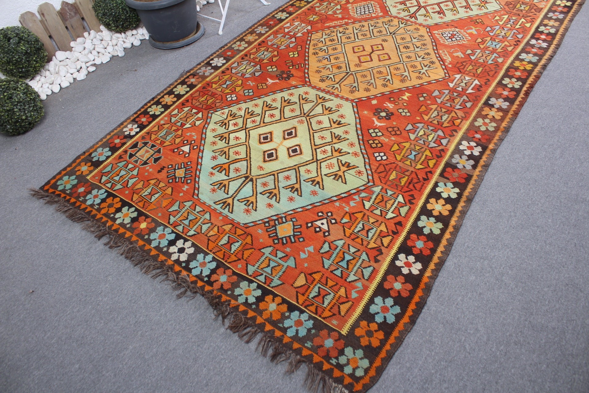 Oryantal Halı, Turuncu 5x12 ft Büyük Halı, Kilim, Yer Halısı, Vintage Halı, Salon Halısı, Eskitilmiş Halılar, Yatak Odası Halısı, Türk Halısı