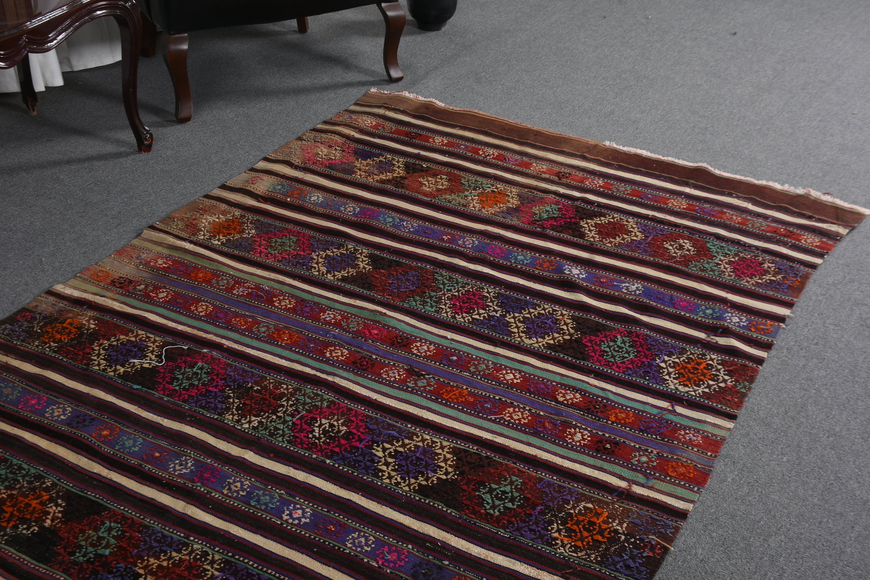 Çocuk Halısı, Vintage Halı, Turuncu 4.6x7.5 ft Alan Halısı, Türk Halısı, İç Mekan Halıları, Kilim, Mutfak Halısı