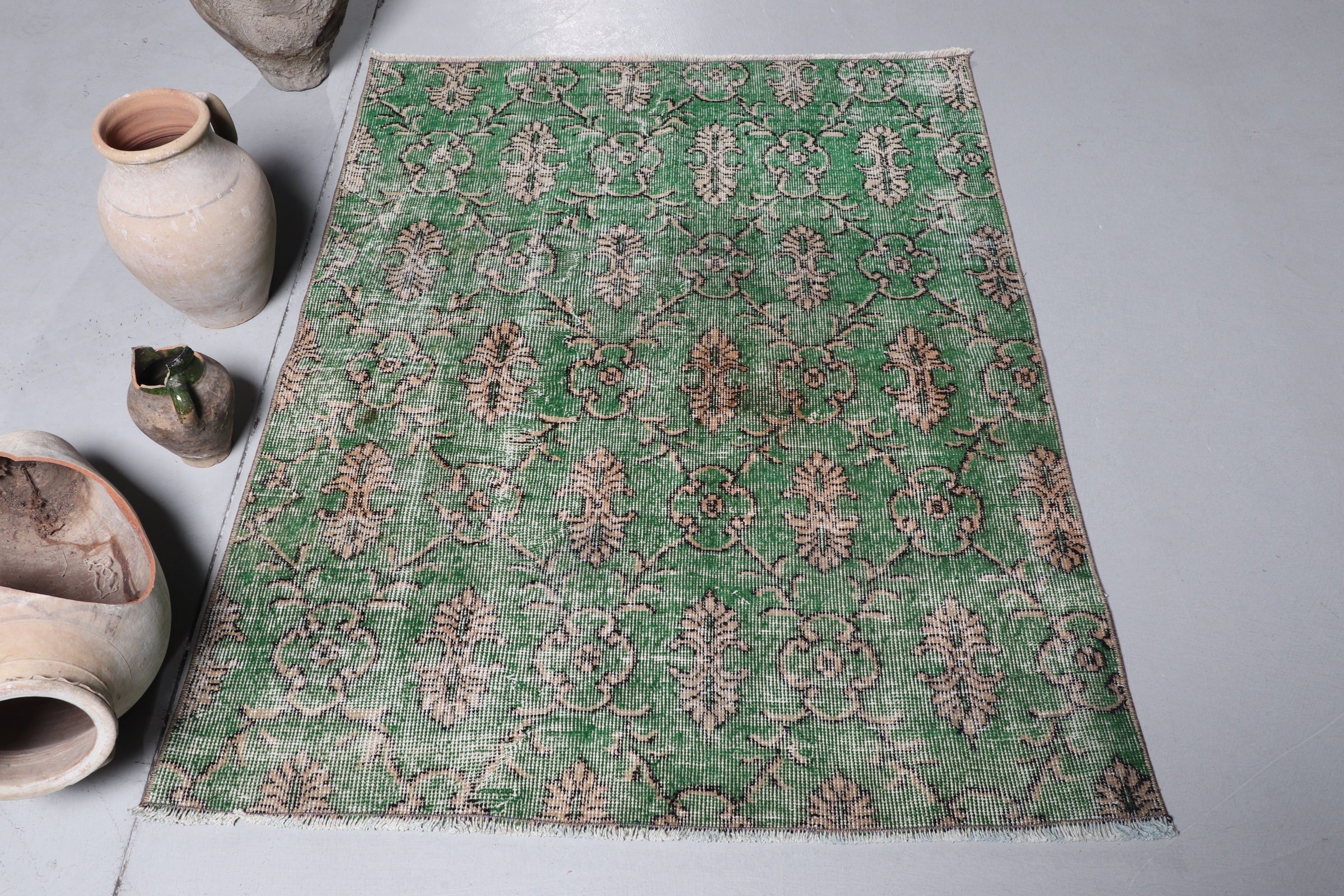 Entry Rug, Kitchen Rugs, 3.6x4.6 ft Accent Rug, Green Bedroom Rug, Turkish Rugs, Vintage Rug, Wool Rug, Home Decor Rug, Rugs for Nursery