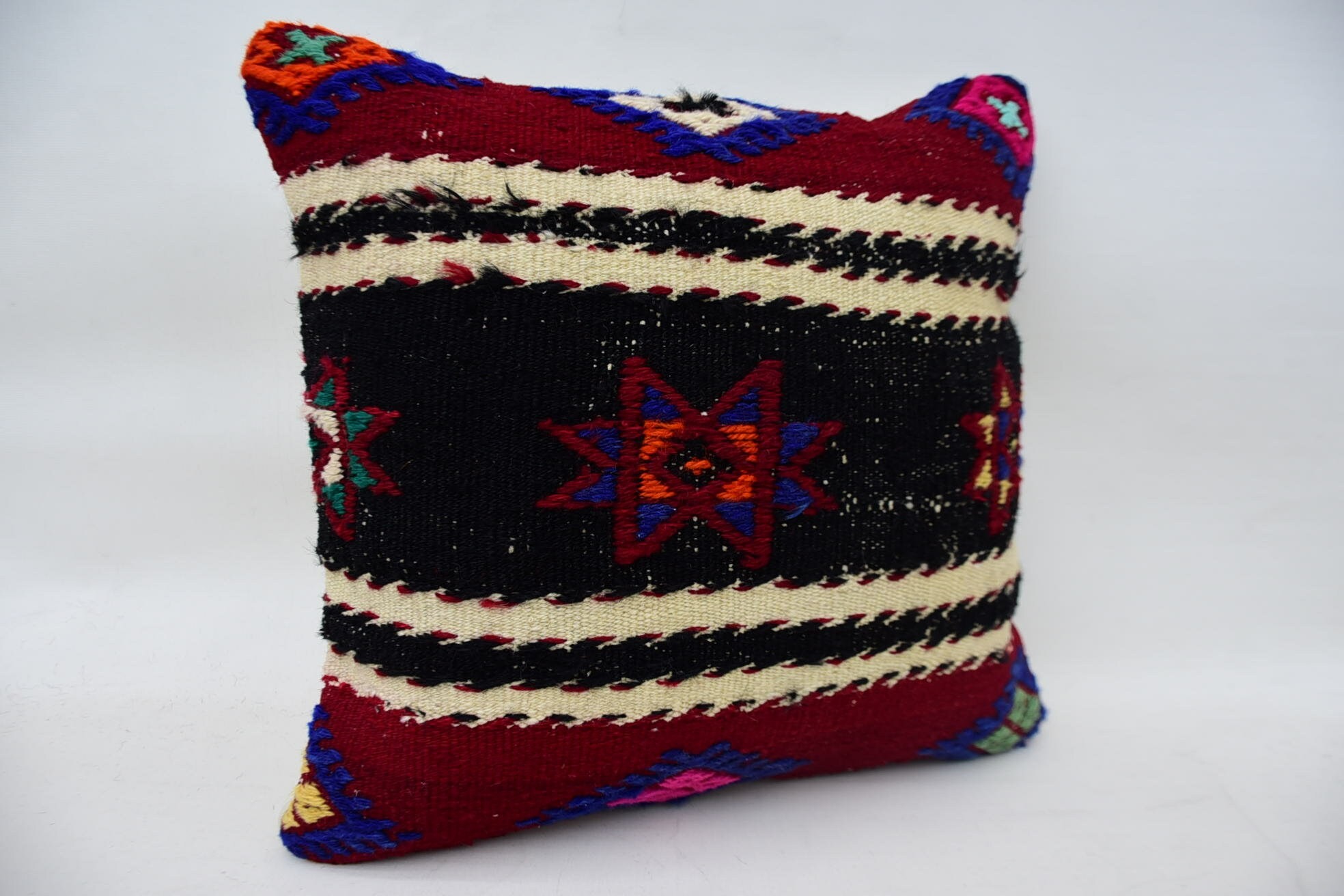 18"x18" Kahverengi Yastık Kılıfı, El Yapımı Kilim Minder, Boho Yastık, Türk Bank Minderi, Kilim Yastık Kılıfı, Desenli Kırlent Kılıfı