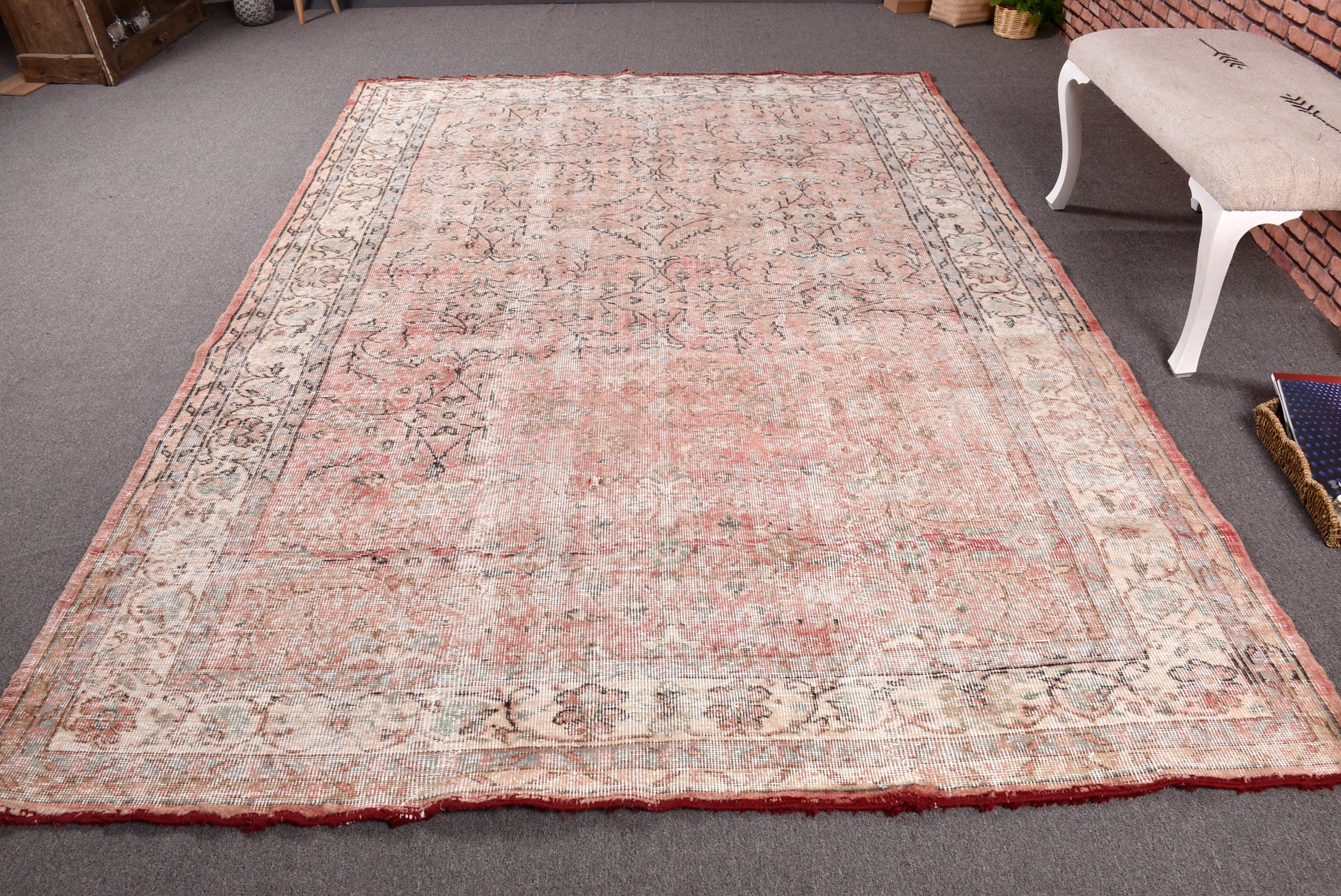 Büyük Oushak Halı, Vintage Halılar, Türk Halıları, Yün Halılar, Bej Boho Halı, Boho Halılar, Yemek Odası Halısı, 6,5x9,6 ft Büyük Halılar, Modern Halılar