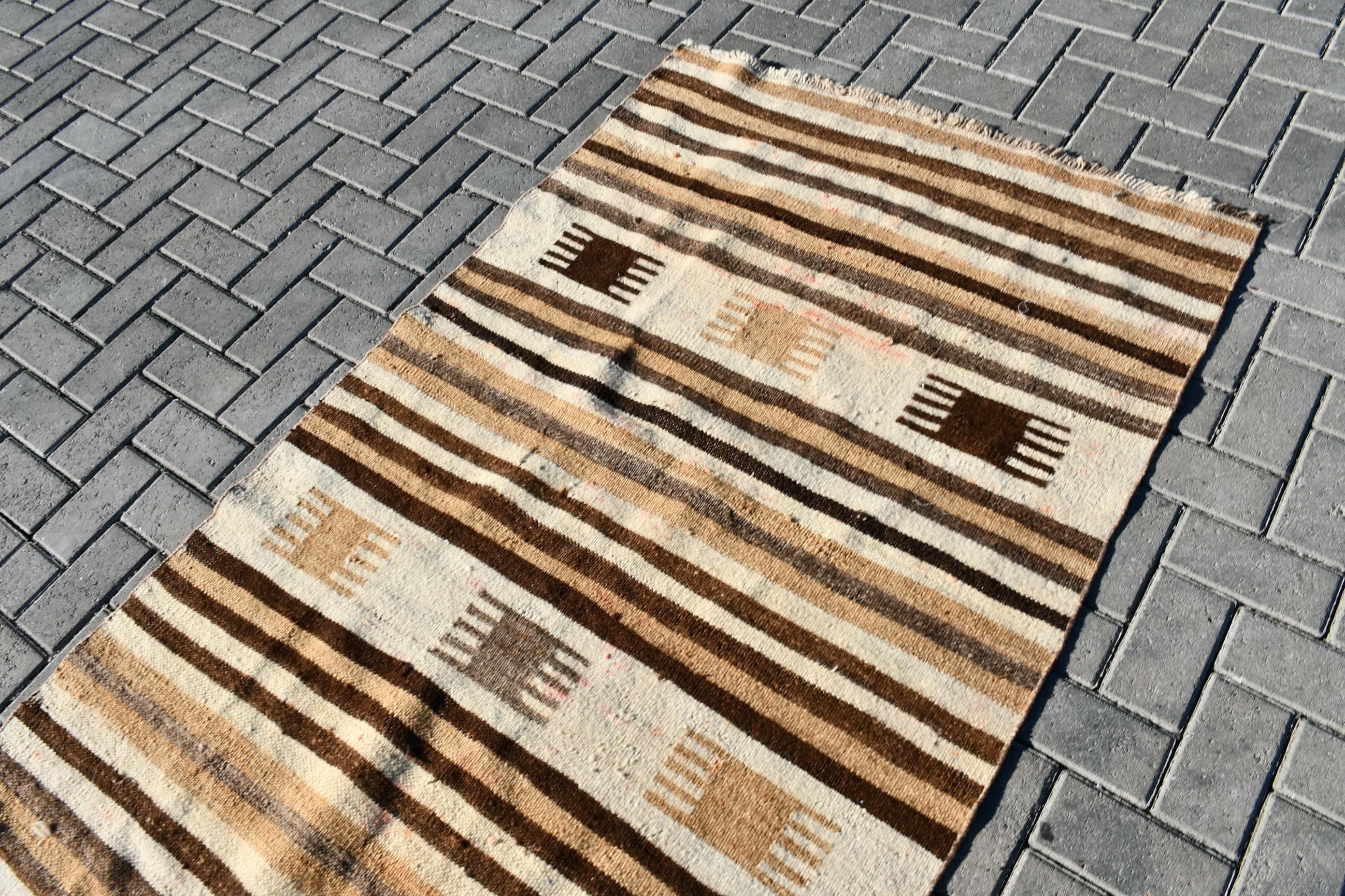 Turkish Rugs, 3.7x12 ft Runner Rug, Beige Floor Rug, Rugs for Kitchen, Wool Rug, Corridor Rug, Vintage Rugs, Old Rug, Kilim, Kitchen Rug