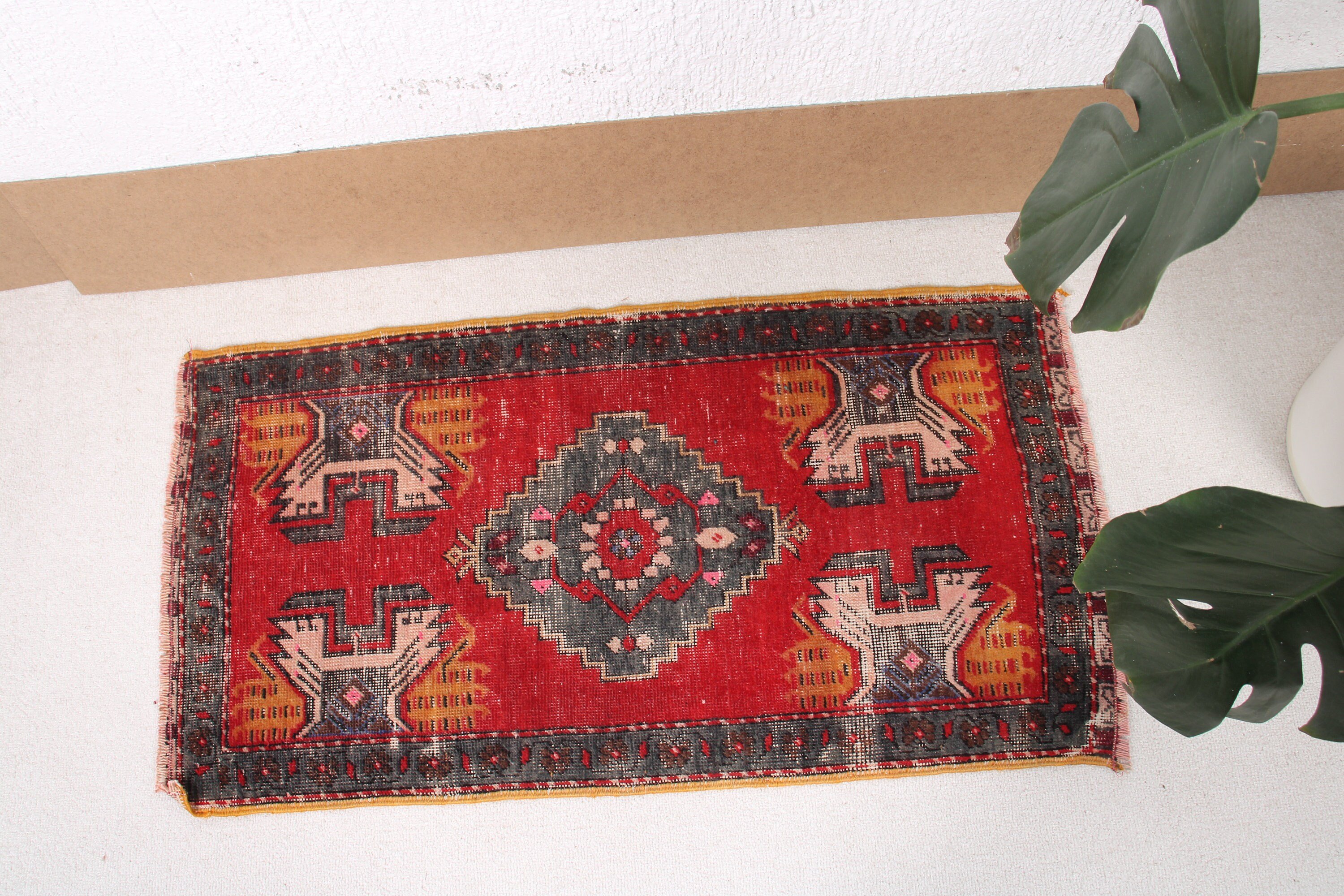 Boho Halı, Nötr Halı, 1.6x3.1 ft Küçük Halı, Giriş Halıları, Türk Halısı, Banyo Halıları, Kırmızı Fas Halısı, Vintage Halılar, Duvara Asılı Halı