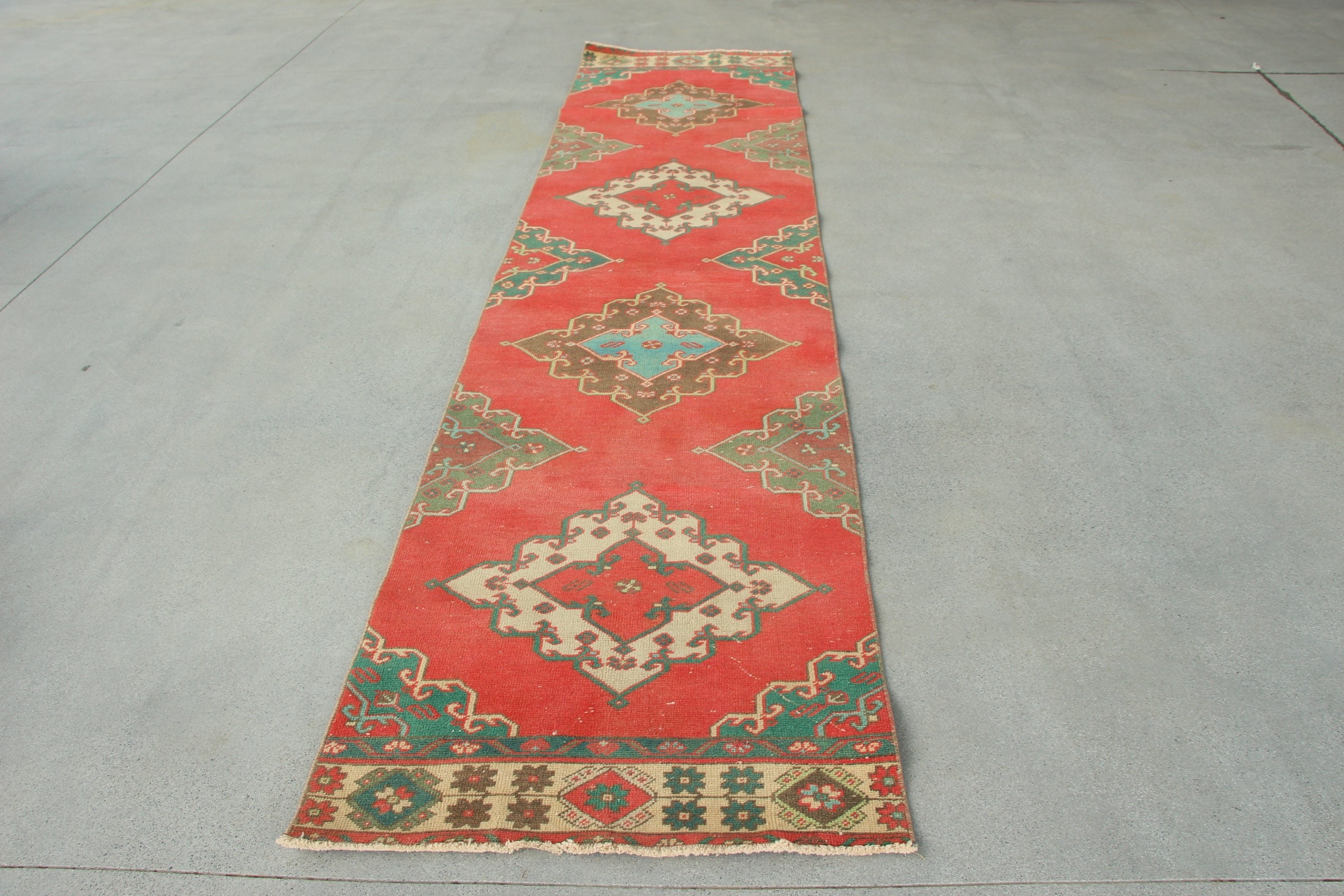 Corridor Rug, Hallway Rugs, Turkish Rug, Luxury Rugs, Modern Rug, Vintage Rug, 2.9x12.8 ft Runner Rug, Statement Rugs, Red Flatweave Rugs