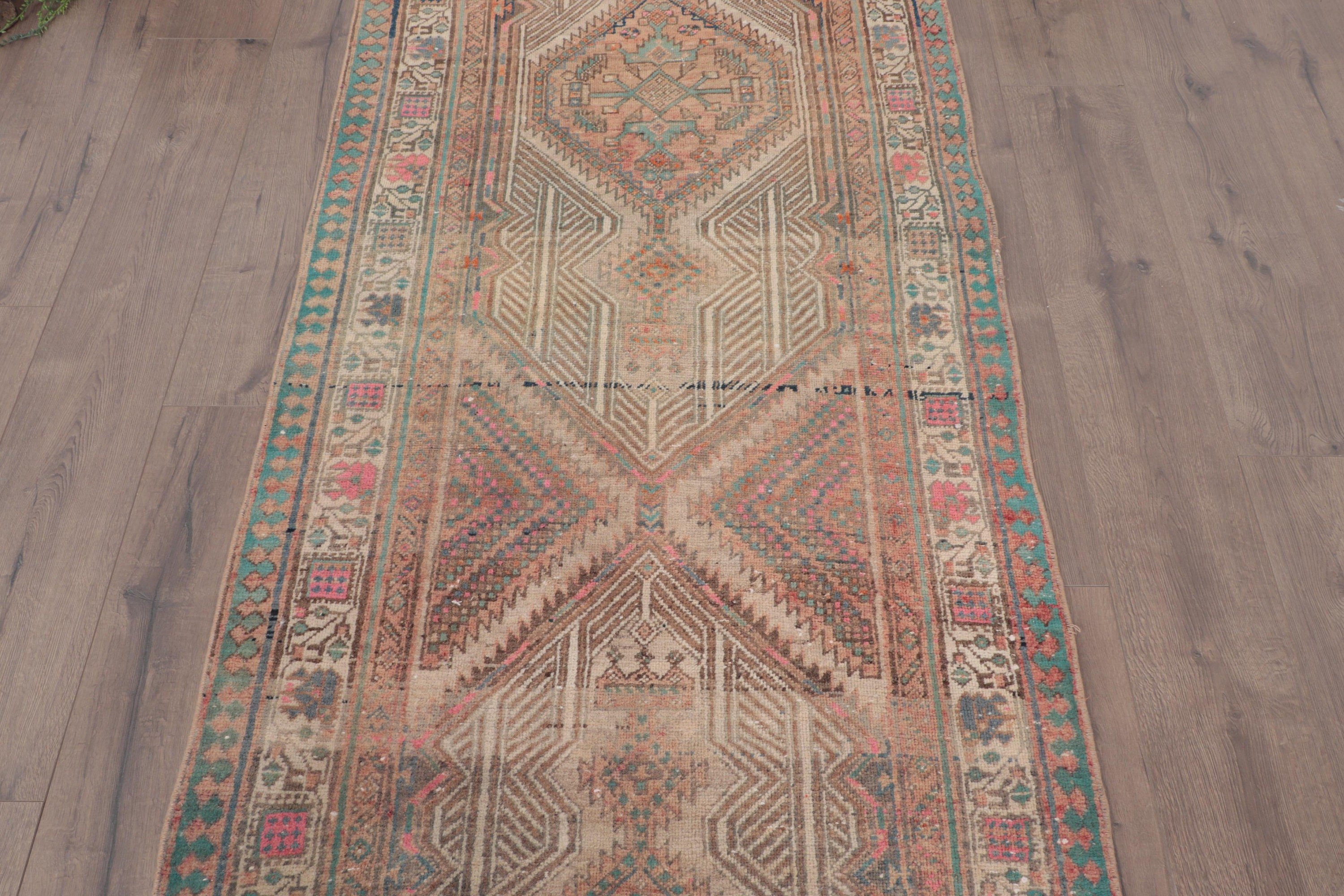 Koridor Halısı, 3.1x10.4 ft Yolluk Halısı, Organik Halı, Kahverengi Yün Halılar, Nötr Halı, Koridor Halısı, Vintage Halı, Fas Halısı, Türk Halıları