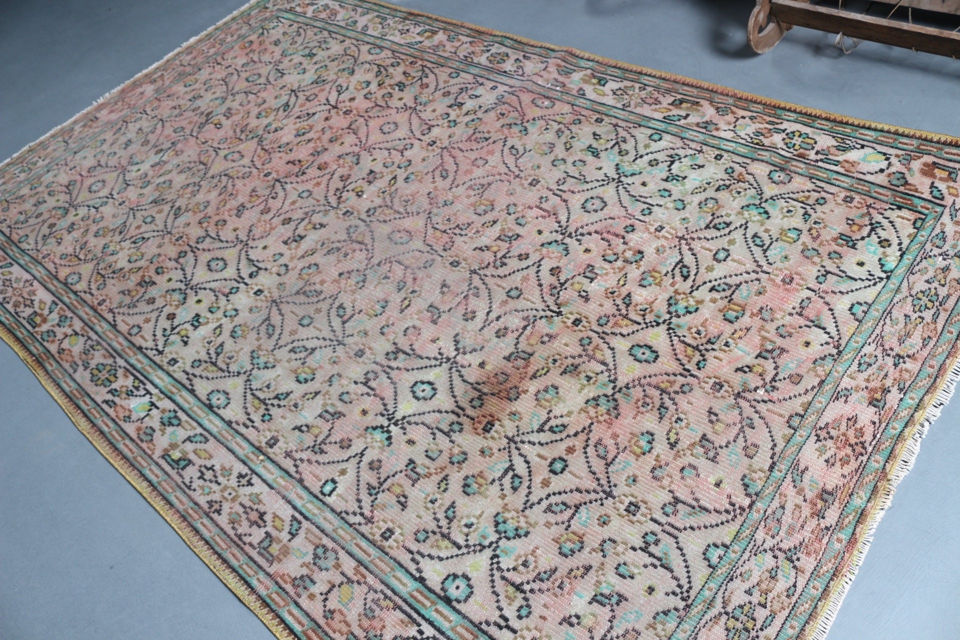 Yemek Odası Halısı, Vintage Dekor Halısı, Türk Halısı, Pembe Oryantal Halısı, Havalı Halısı, 6.1x8.8 ft Büyük Halısı, Vintage Halısı, Yatak Odası Halısı