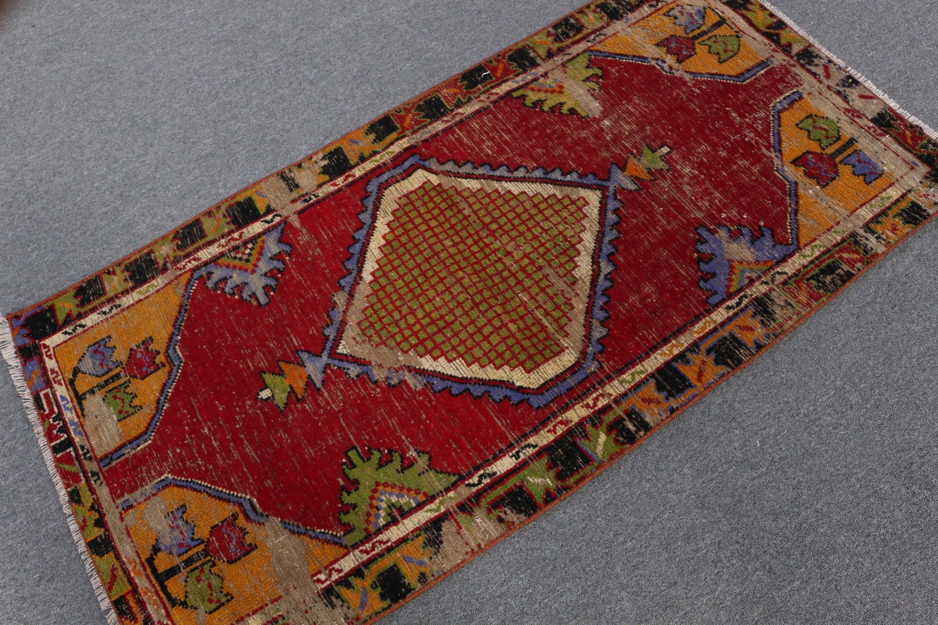 2.5x5.2 ft Small Rug, Car Mat Rug, Rugs for Kitchen, Wool Rug, Red Antique Rugs, Bath Rug, Vintage Rug, Turkish Rug, Home Decor Rugs