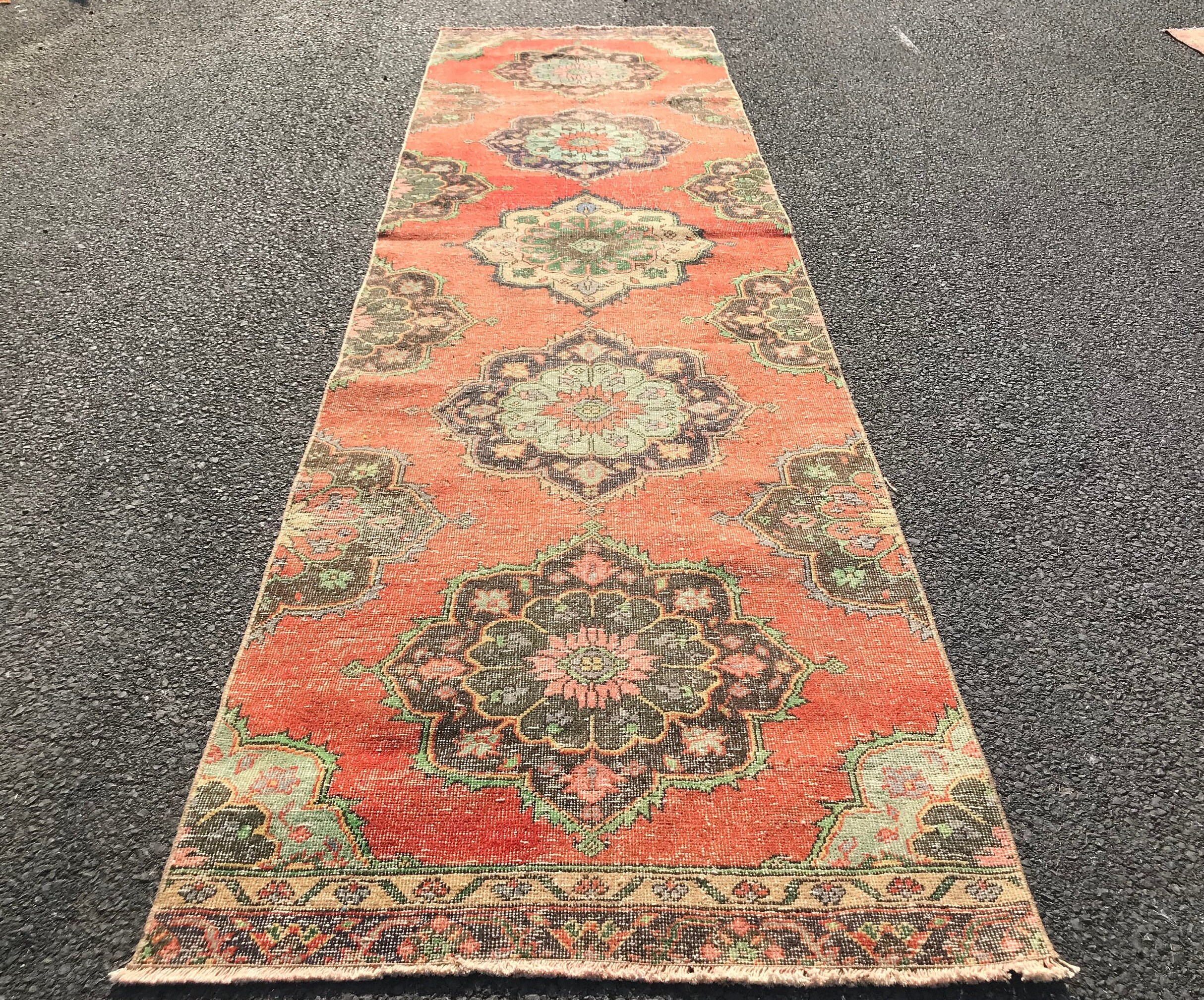 Red Kitchen Rug, Antique Rug, Rugs for Runner, 3.1x12.7 ft Runner Rug, Oushak Rug, Vintage Rug, Turkish Rugs, Hallway Rug, Corridor Rug