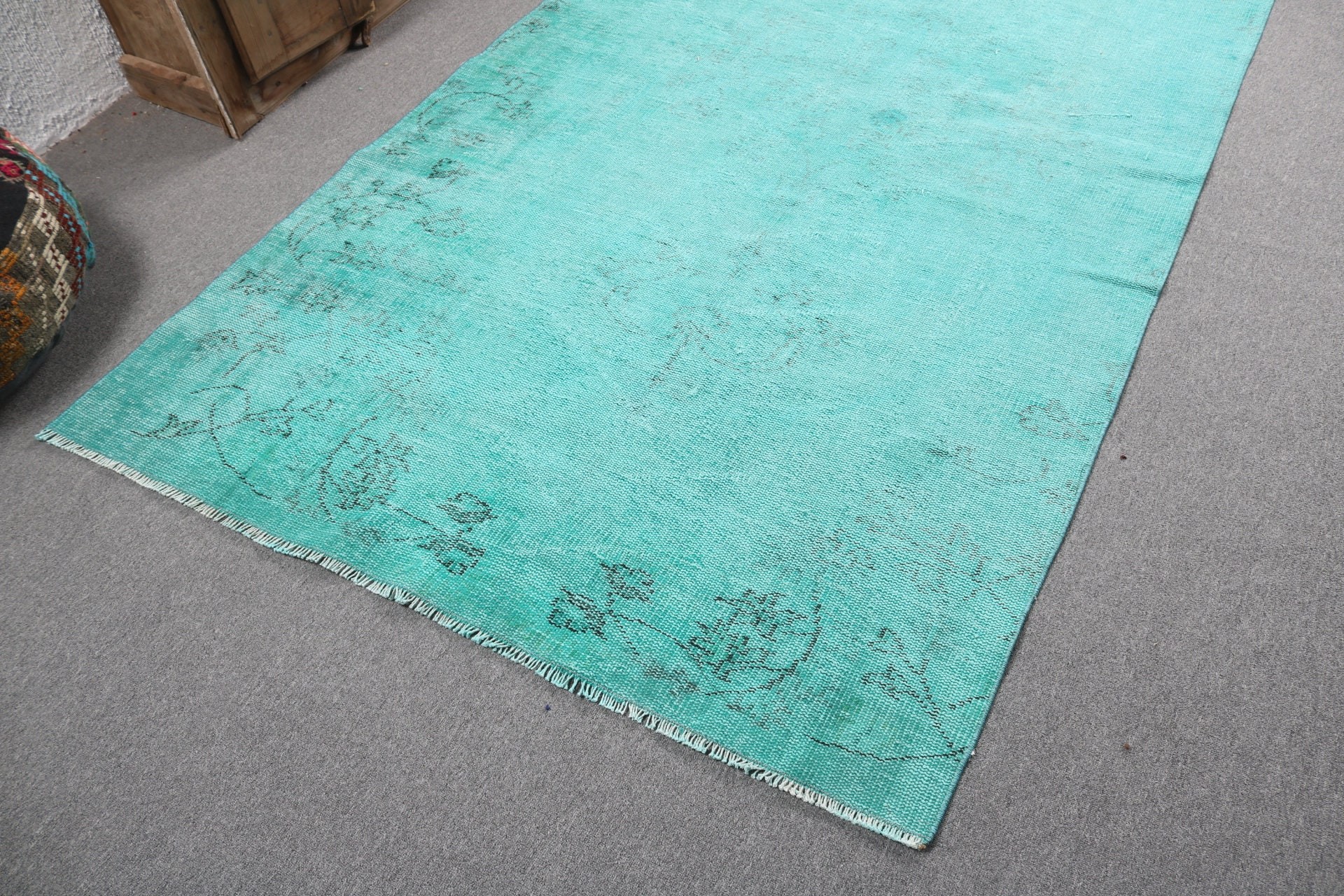 Large Boho Rug, 4.9x9 ft Large Rugs, Vintage Rug, Green Oushak Rugs, Wool Rug, Turkish Rugs, Rugs for Bedroom, Salon Rug