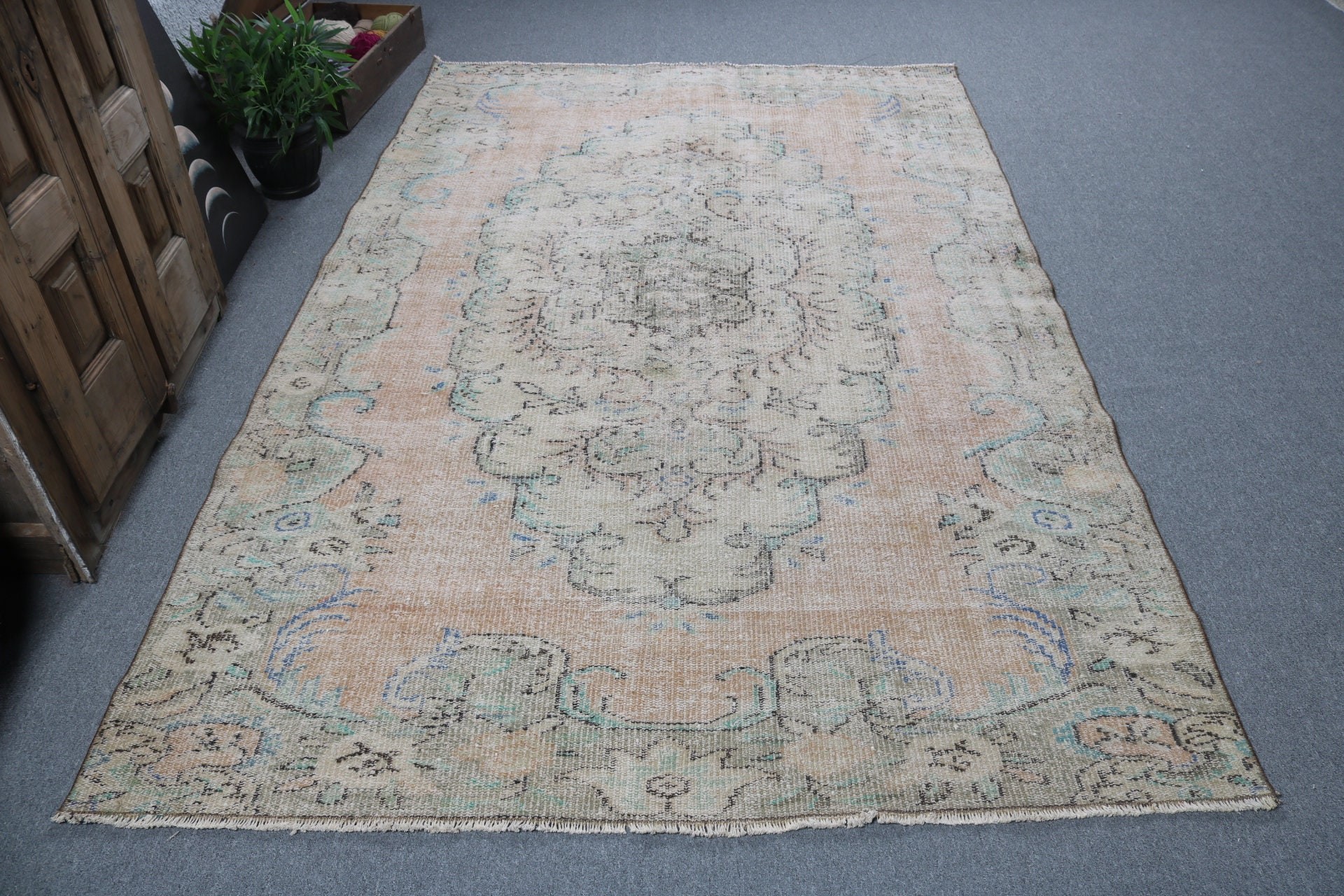 Turuncu Ev Dekor Halıları, El Dokuma Halı, Vintage Halı, Türk Halısı, Açıklama Halısı, Büyük Boho Halıları, 5.6x8.9 ft Büyük Halı, Oturma Odası Halıları