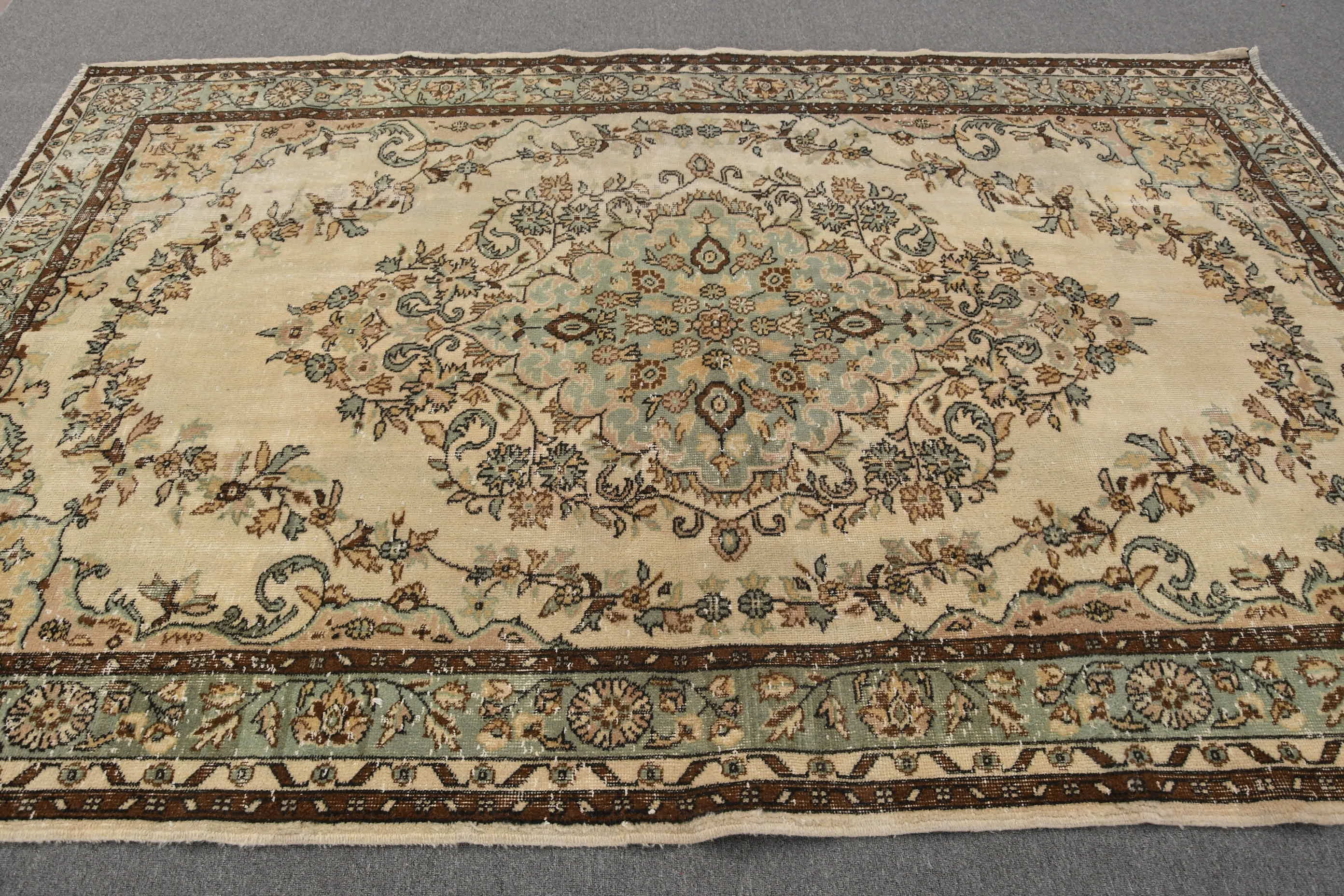 Salon Rug, Ethnic Rugs, Turkish Rug, Dining Room Rugs, Oriental Rugs, Vintage Rug, Floor Rug, Beige Home Decor Rug, 6.4x9.9 ft Large Rug