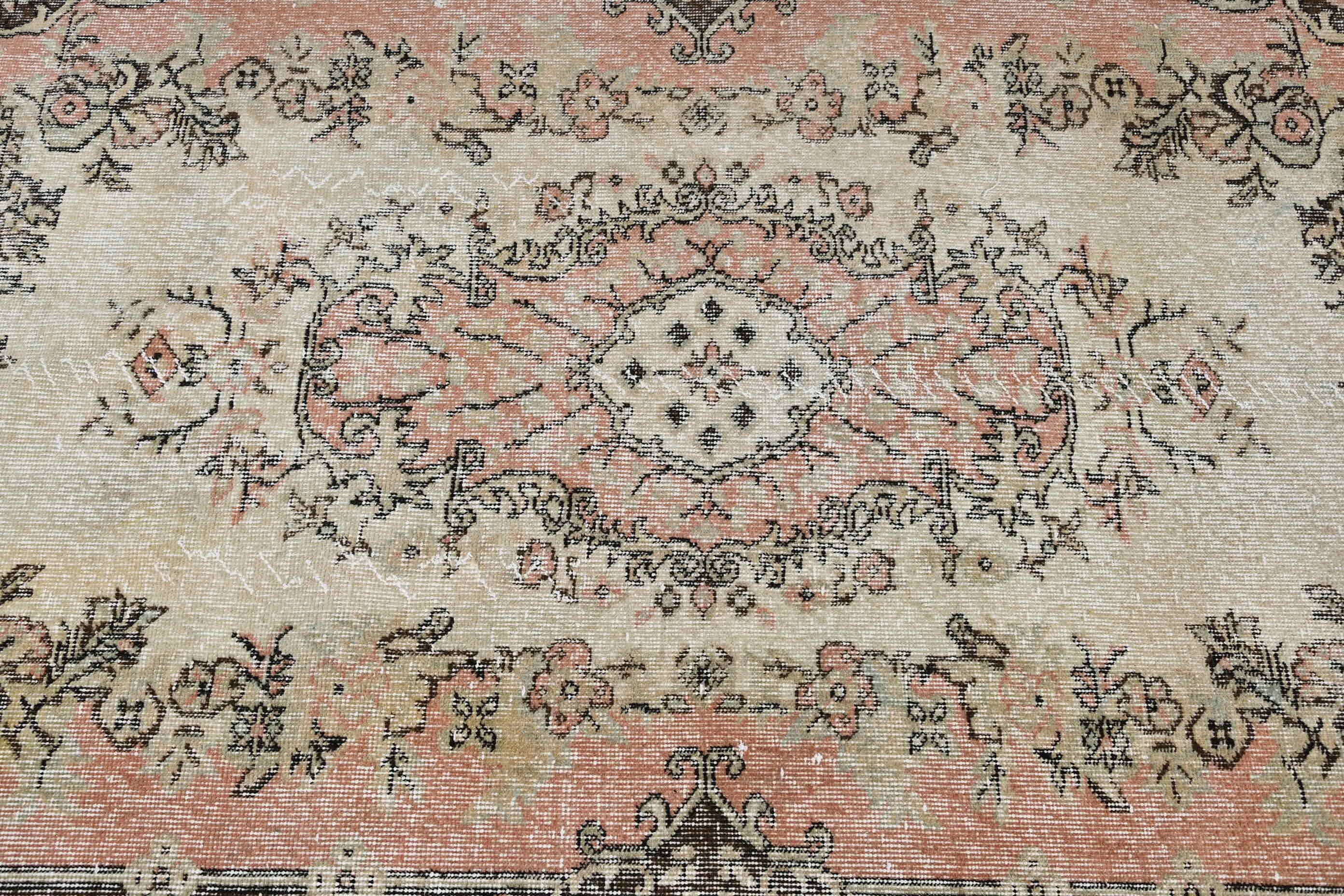 Vintage Halı, 4.1x7 ft Alan Halısı, Türk Halısı, Oushak Halısı, İç Mekan Halıları, Yatak Odası Halısı, Çocuk Halısı, Mutfak Halıları, Boho Halısı, Bej Yün Halısı