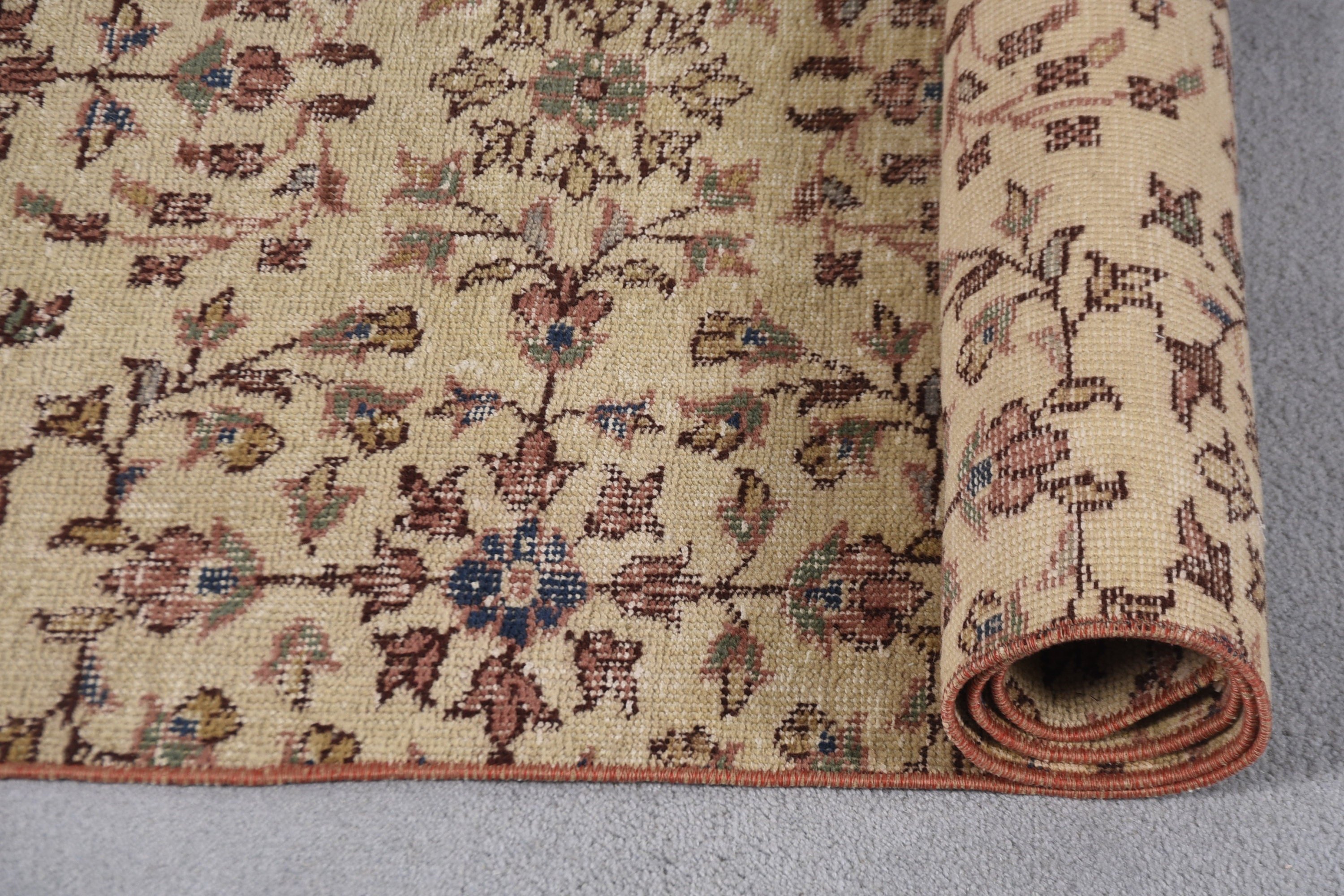 Bej Fas Halıları, Vintage Halı, 3.1x7.2 ft Aksan Halıları, Anadolu Halıları, Eklektik Halı, Yatak Odası Halısı, Giriş Halısı, Türk Halısı, Antik Halı