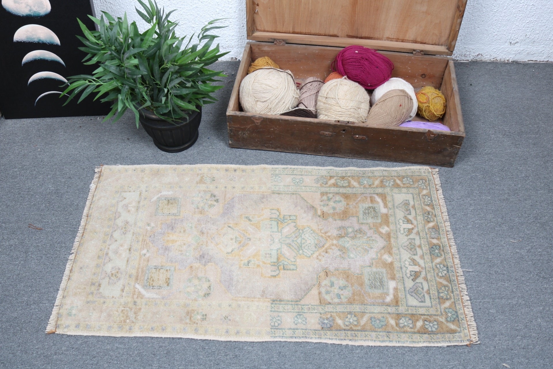 Vintage Rug, Rugs for Bathroom, Car Mat Rug, Turkish Rugs, 1.9x3.5 ft Small Rug, Nursery Rugs, Boho Rug, Green Wool Rugs, Luxury Rug