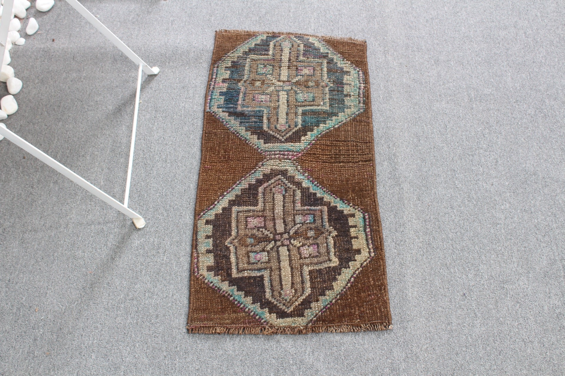 Brown Oushak Rug, Oushak Rug, Rugs for Kitchen, Door Mat Rugs, 1.3x2.7 ft Small Rugs, Eclectic Rug, Turkish Rug, Bedroom Rugs, Vintage Rug