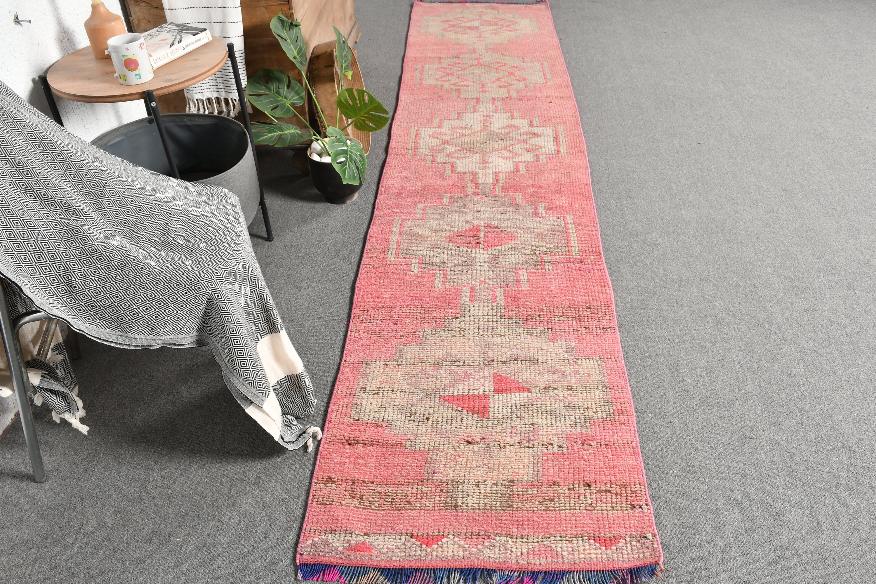 Kitchen Rug, Pink Oushak Rug, 2.2x10.6 ft Runner Rugs, Vintage Rug, Bedroom Rugs, Turkish Rugs, Rugs for Kitchen, Hallway Rug, Floor Rug