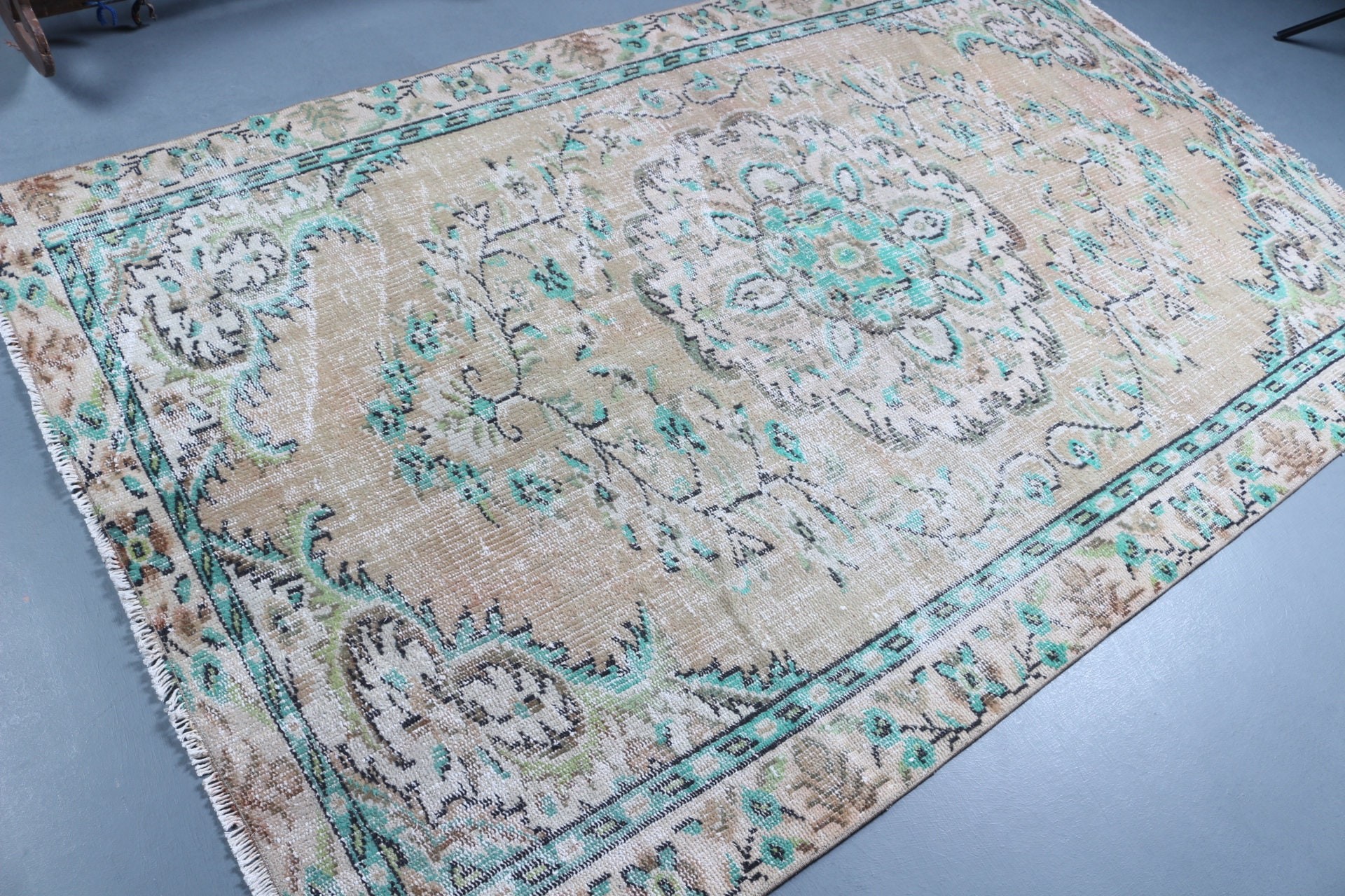 Antique Rug, Floor Rug, Dining Room Rug, 5x8 ft Area Rug, Turkish Rugs, Vintage Rug, Rugs for Kitchen, Living Room Rug, Beige Wool Rug