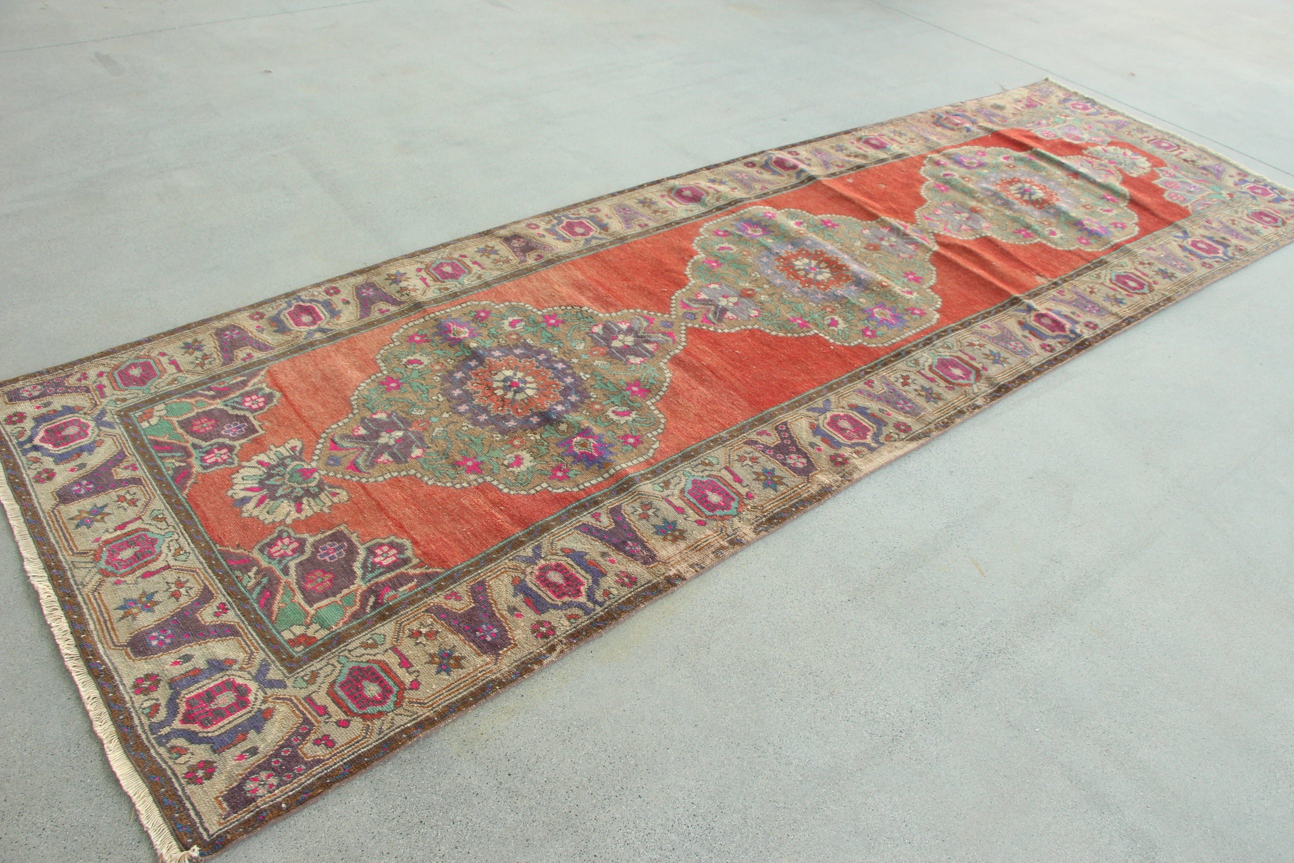 3.7x11.5 ft Runner Rug, Kitchen Rug, Beni Ourain Runner Rugs, Vintage Rug, Oushak Rugs, Turkish Rug, Luxury Rugs, Red Oriental Rugs