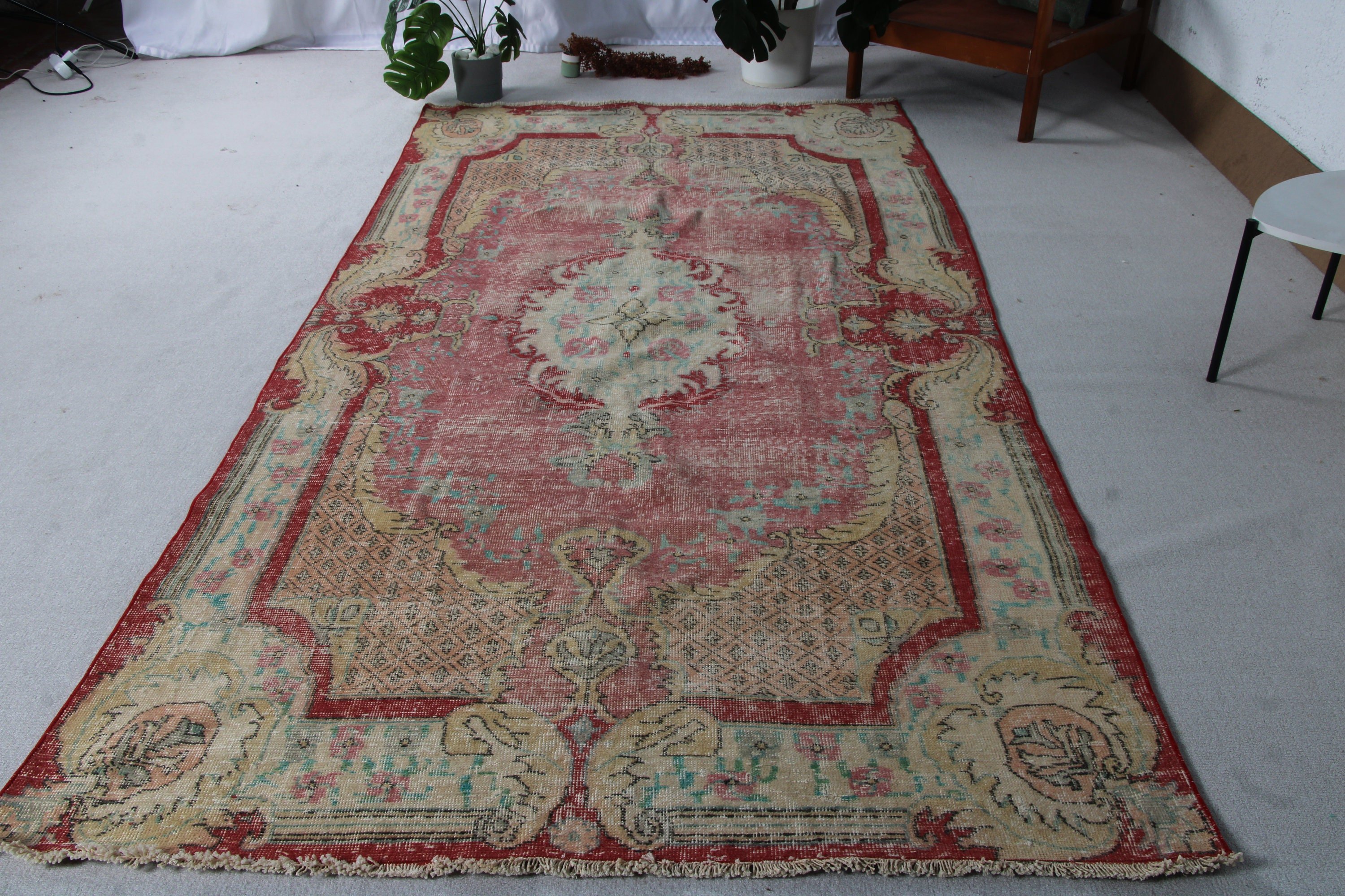 Turkish Rugs, Floor Rug, Wool Rug, Rugs for Dining Room, Vintage Rug, Red  5.2x10 ft Large Rug, Salon Rug, Large Oushak Rug