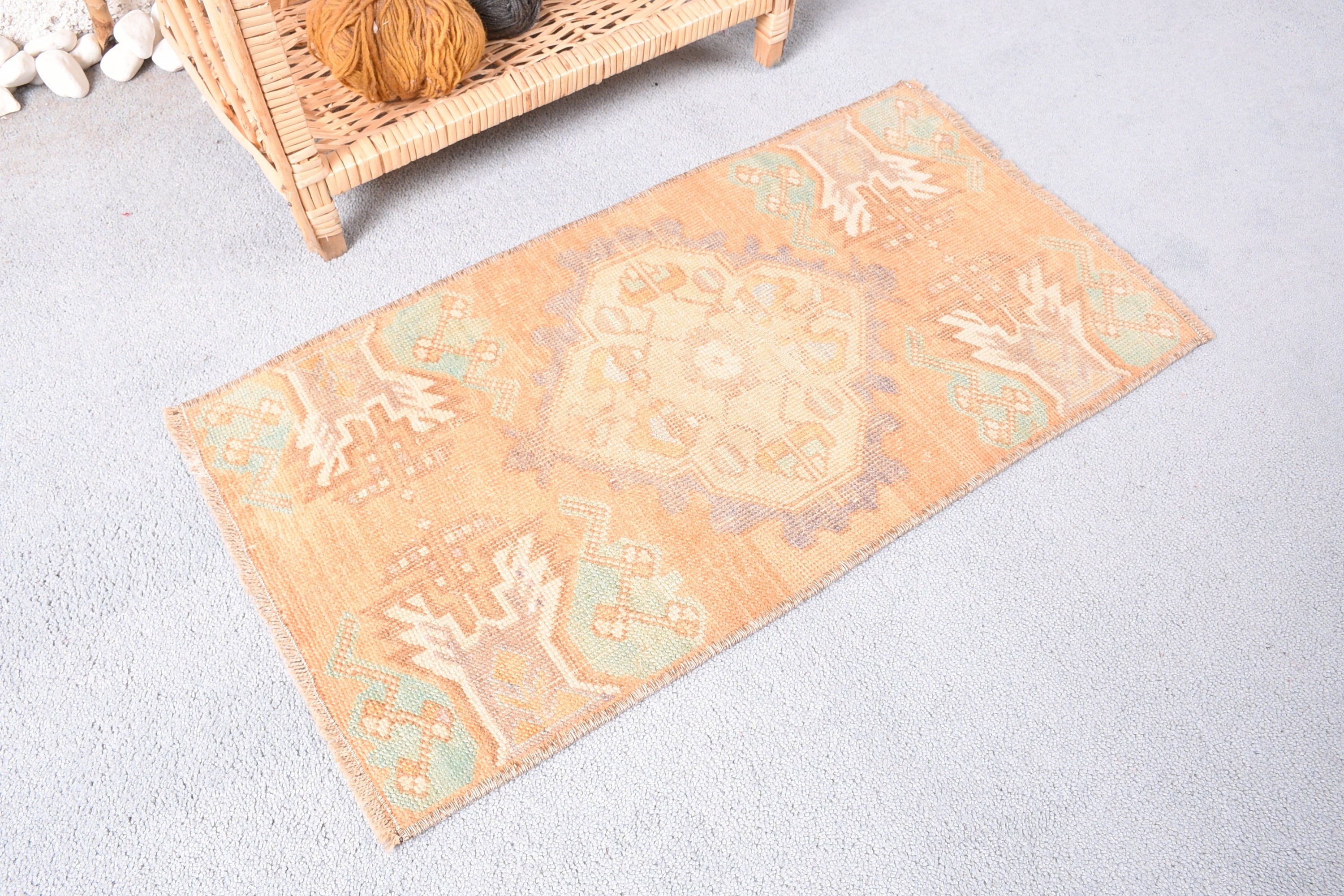 Rugs for Nursery, Bedroom Rugs, Orange Oushak Rug, Vintage Rug, Bath Rugs, Entry Rug, Turkish Rug, 1.3x2.4 ft Small Rug