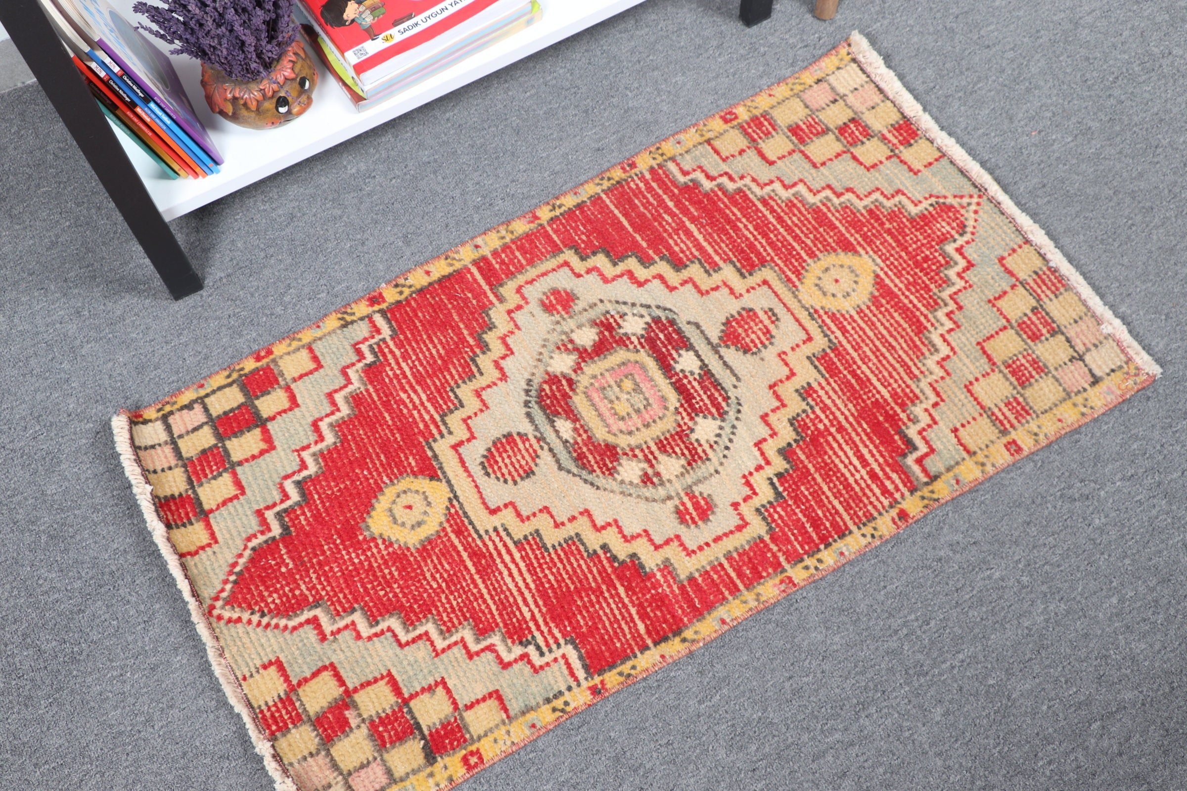 Cute Rug, Bath Rug, Vintage Rugs, Floor Rug, Red Bedroom Rug, 1.6x2.8 ft Small Rug, Oushak Rugs, Entry Rug, Turkish Rug, Rugs for Car Mat