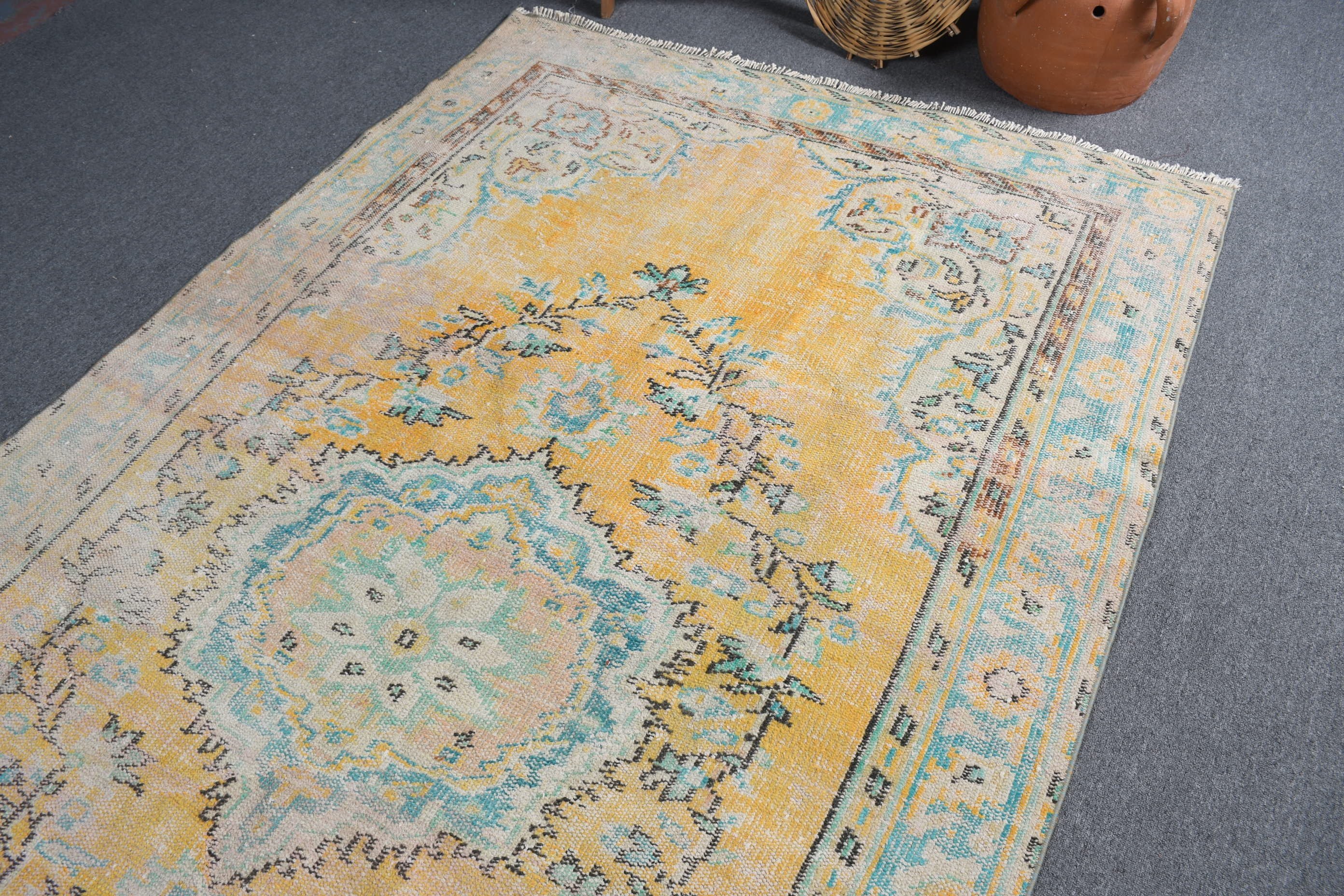 Bedroom Rug, Oushak Rugs, Vintage Rug, Dining Room Rug, Decorative Rugs, Turkish Rug, Yellow Oriental Rugs, 5.6x9.3 ft Large Rug, Wool Rugs