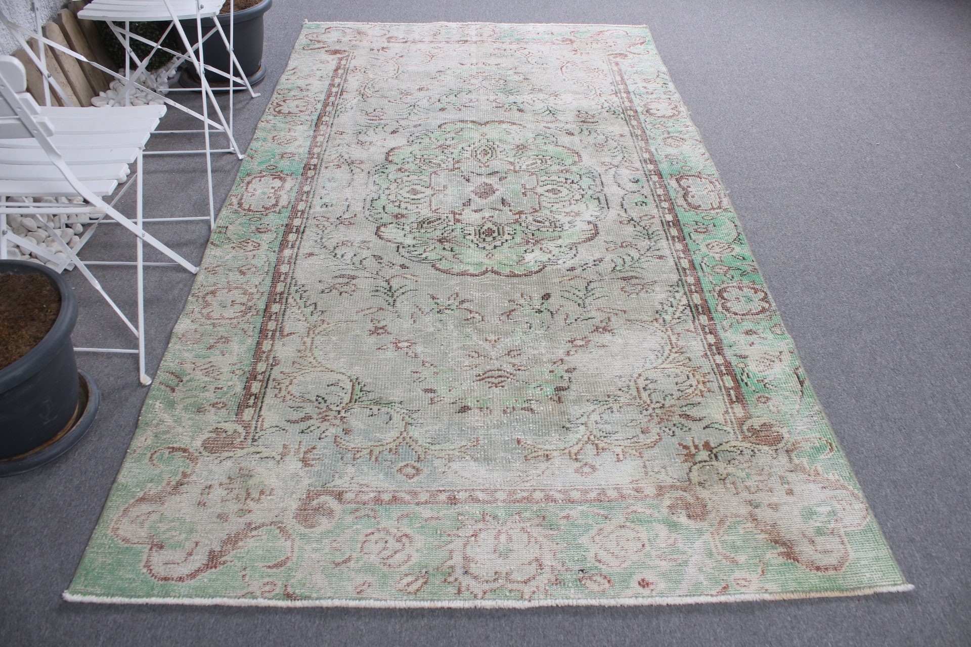 Kitchen Rugs, Dorm Rug, Bedroom Rug, Vintage Rug, 5x8.9 ft Large Rug, Living Room Rug, Turkish Rugs, Green Home Decor Rug