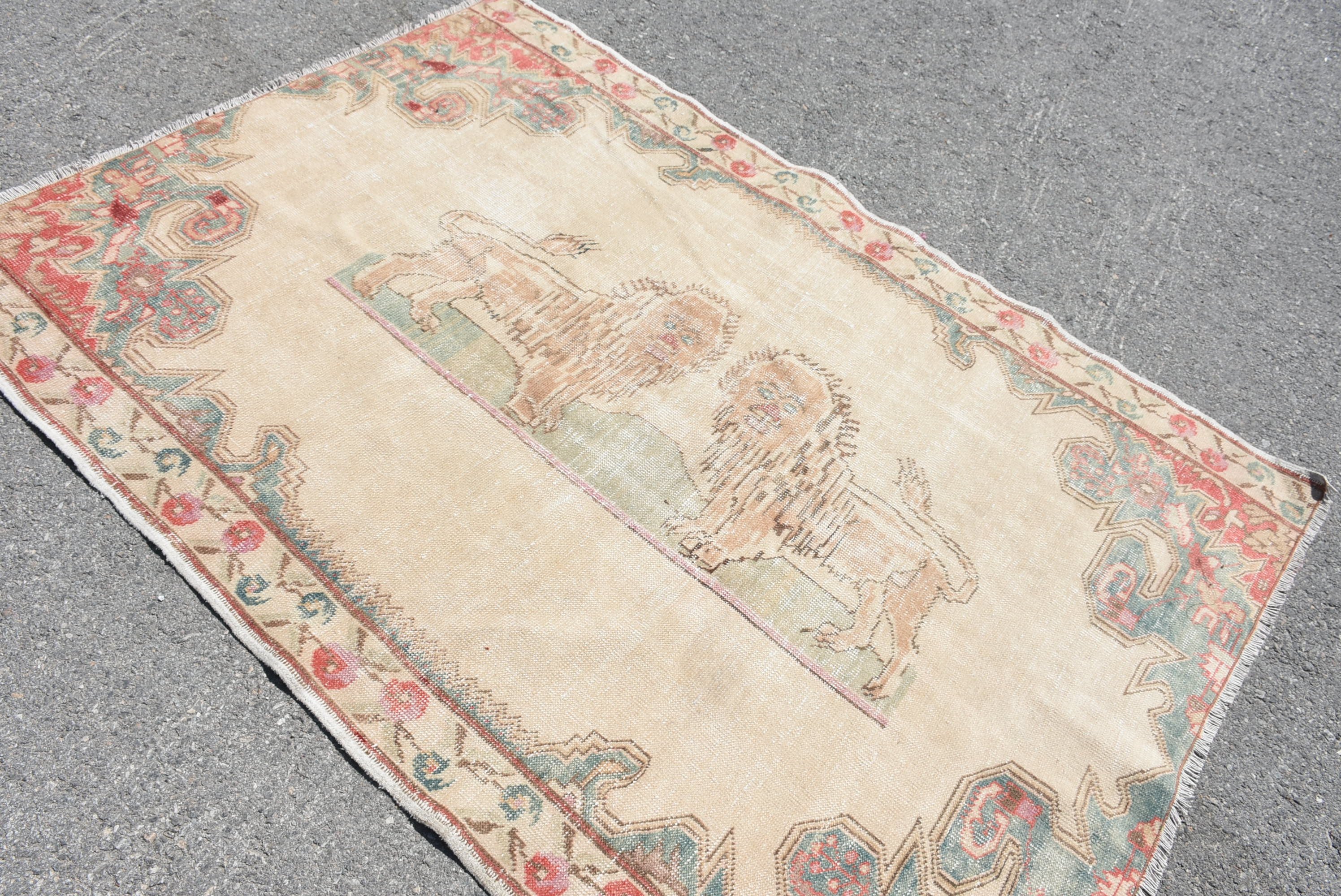 Turkish Rug, Dining Room Rugs, Beige Moroccan Rug, 4.6x6.6 ft Area Rug, Anatolian Rug, Vintage Rug, Floor Rug, Pale Rug, Antique Rug