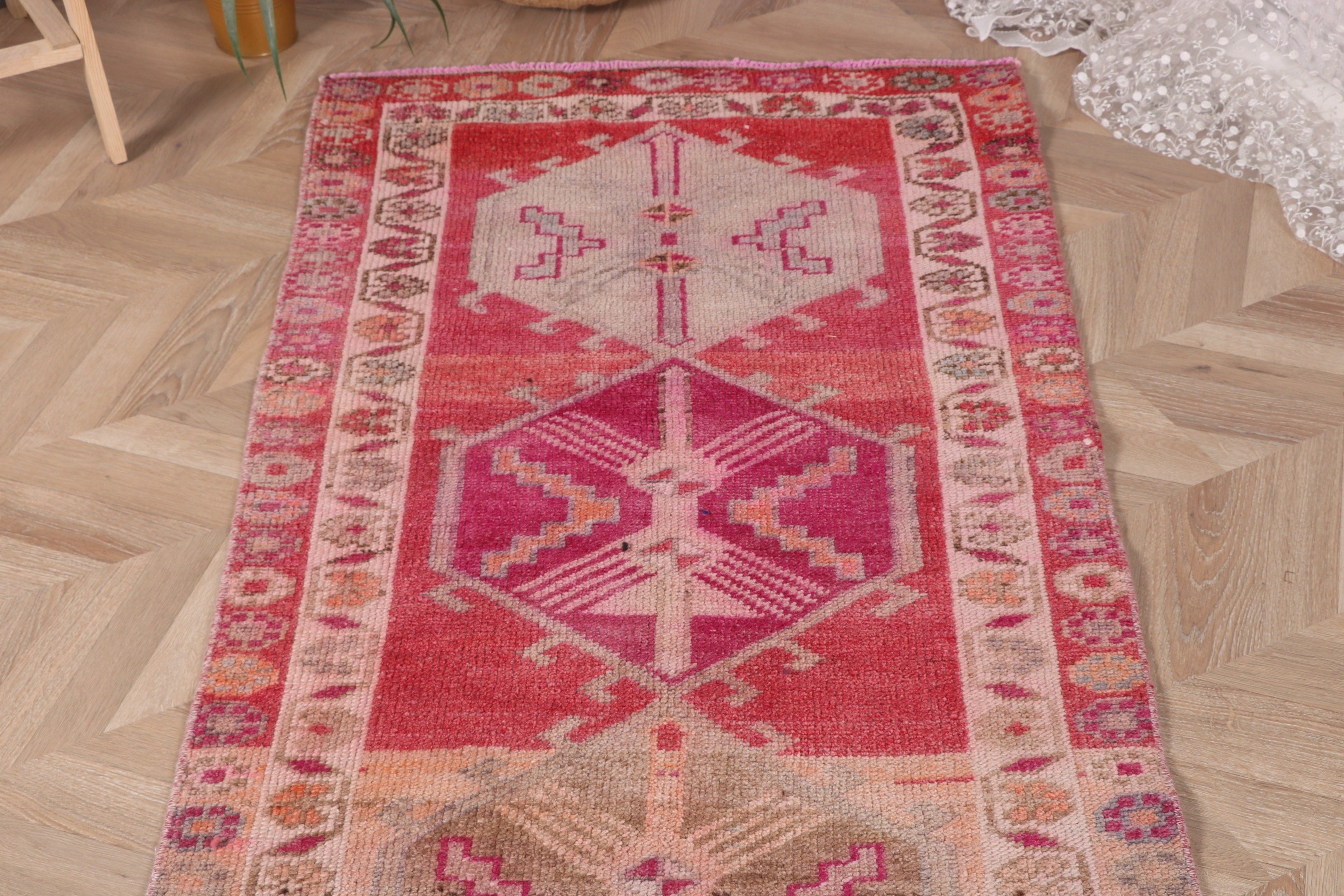 Aesthetic Rug, 2.8x11.8 ft Runner Rug, Rugs for Kitchen, Wool Rugs, Turkish Rug, Hallway Rugs, Vintage Rug, Pink Oushak Rugs, Modern Rugs