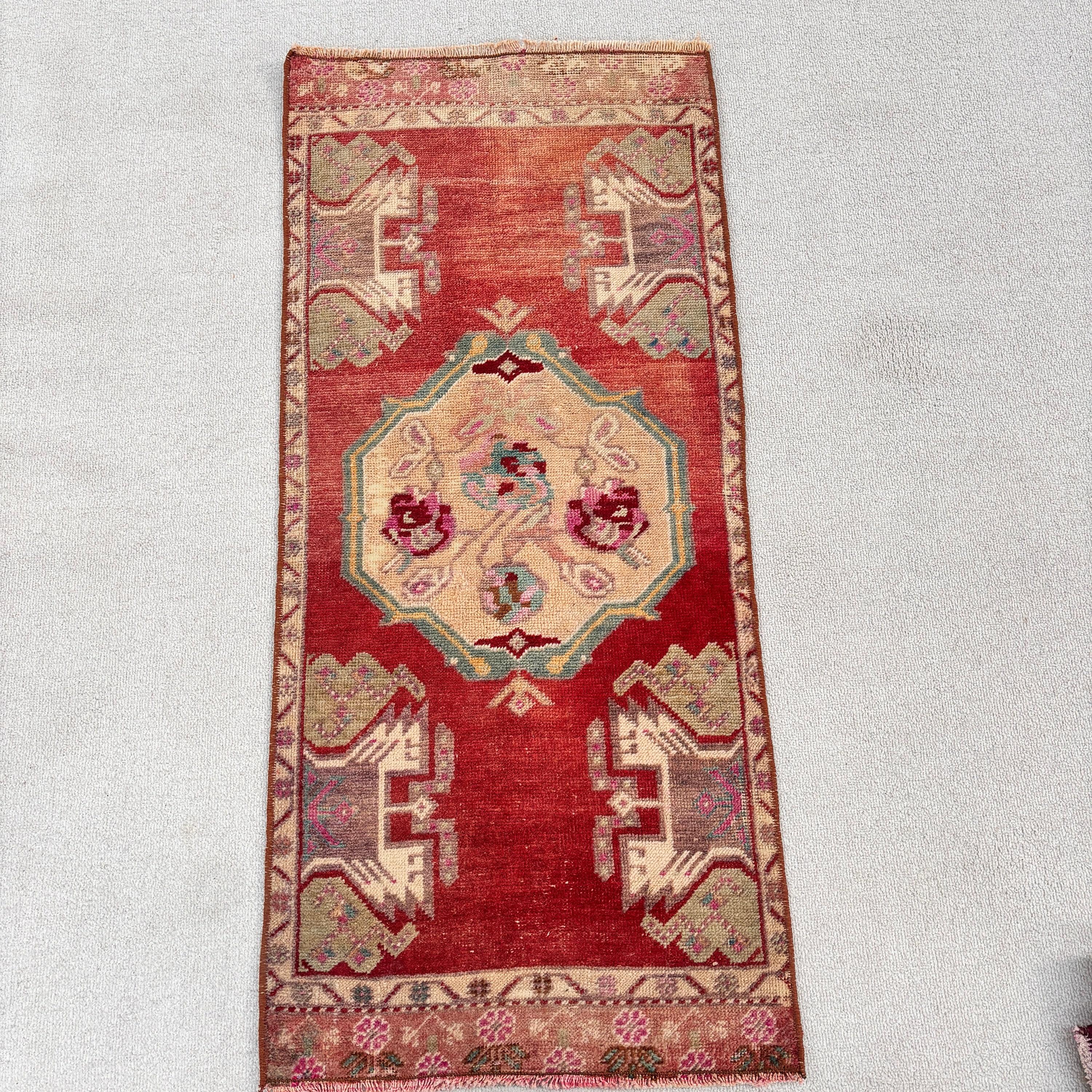 Neutral Rug, Red Bedroom Rug, Wall Hanging Rugs, Small Area Rug, Tribal Rugs, Oushak Rug, Vintage Rugs, 1.7x3.7 ft Small Rug, Turkish Rugs