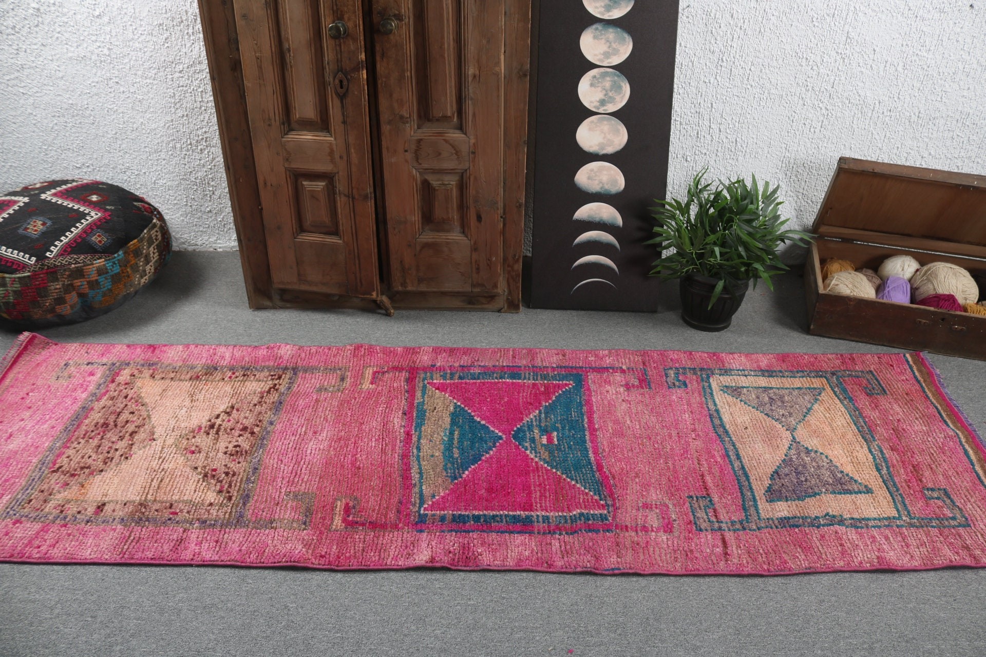 Anadolu Halısı, Beni Ourain Runner Halıları, Türk Halısı, Açıklama Halıları, Pembe Havalı Halılar, 2,7x8,8 ft Runner Halısı, Vintage Halı, Koridor Halıları