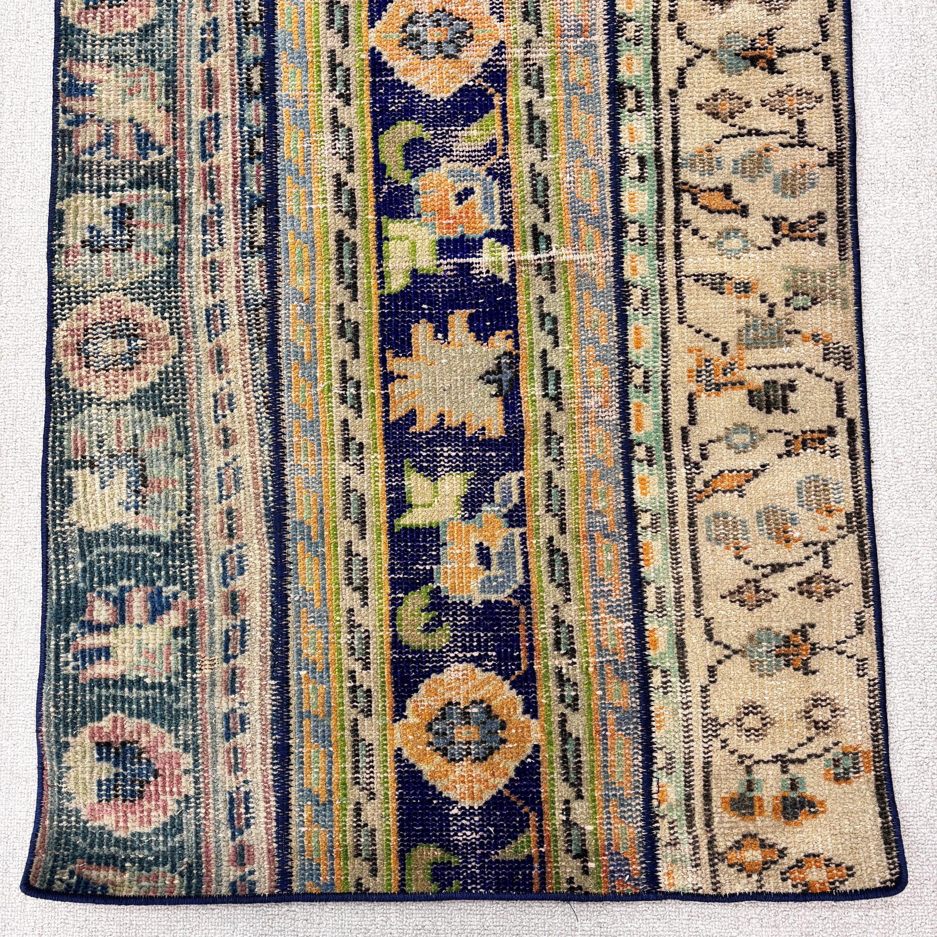 Türk Halısı, Koridor Halıları, Vintage Halı, Yeşil Geometrik Halılar, 2.2x5.8 ft Runner Halısı, Koridor Halıları, El Dokuma Halı, Boho Halıları