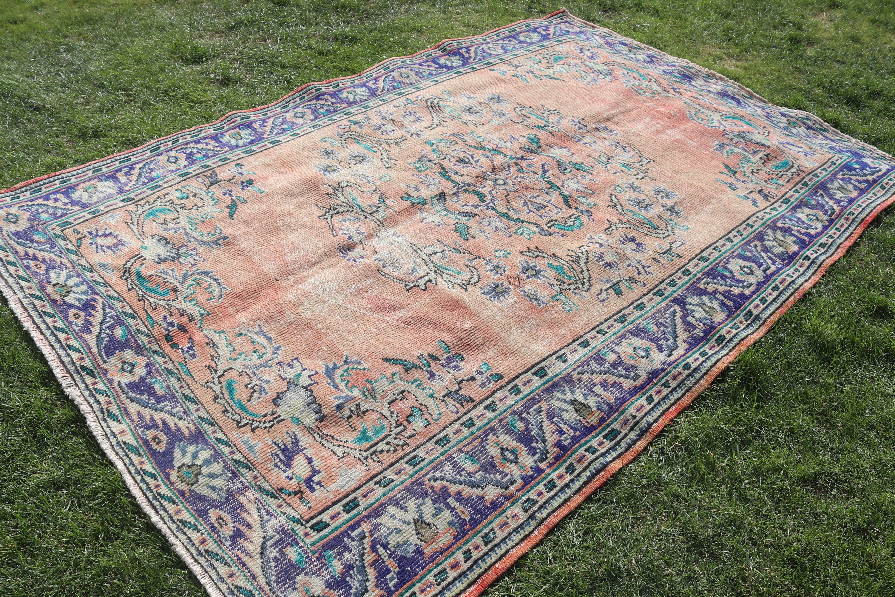 El Dokuma Halılar, 5.9x8.9 ft Büyük Halılar, Lüks Halı, Türk Halısı, Pembe Boho Halısı, Vintage Halı, Büyük Oushak Halısı, Mutfak Halıları, Oturma Odası Halısı