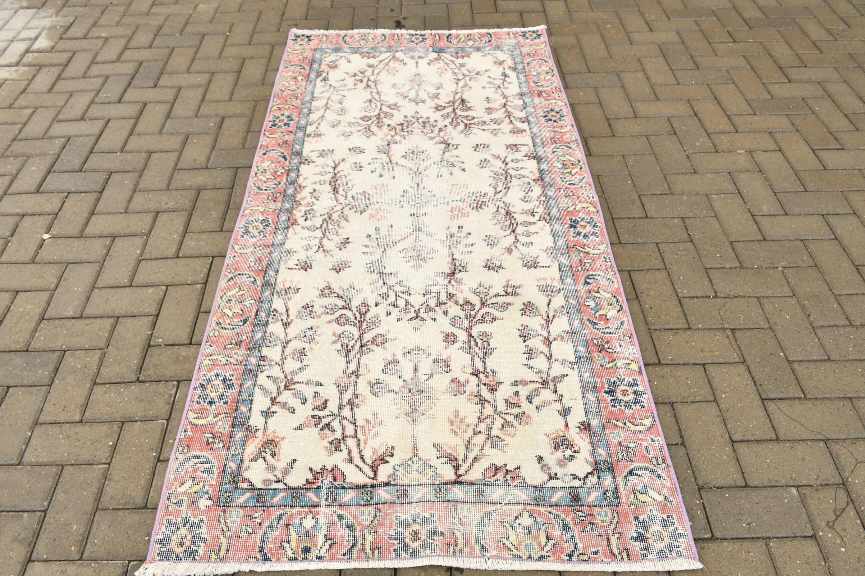 Beige Anatolian Rugs, Turkish Rug, 3.4x6.9 ft Accent Rug, Rugs for Kitchen, Vintage Rugs, Pale Rug, Kitchen Rug, Nursery Rug