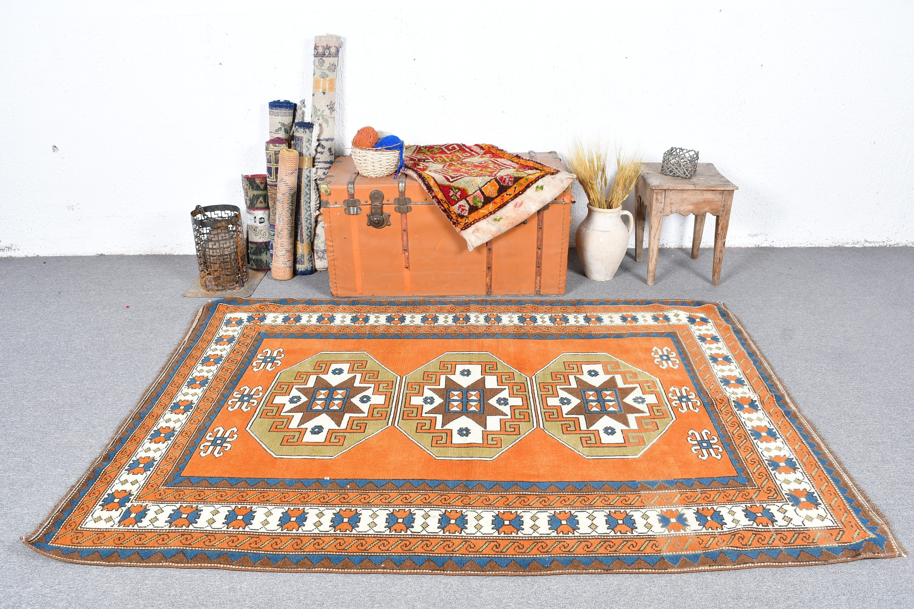 Dorm Rug, Orange Moroccan Rug, Nursery Rugs, Rugs for Area, 5x7 ft Area Rugs, Vintage Rugs, Home Decor Rug, Turkish Rug