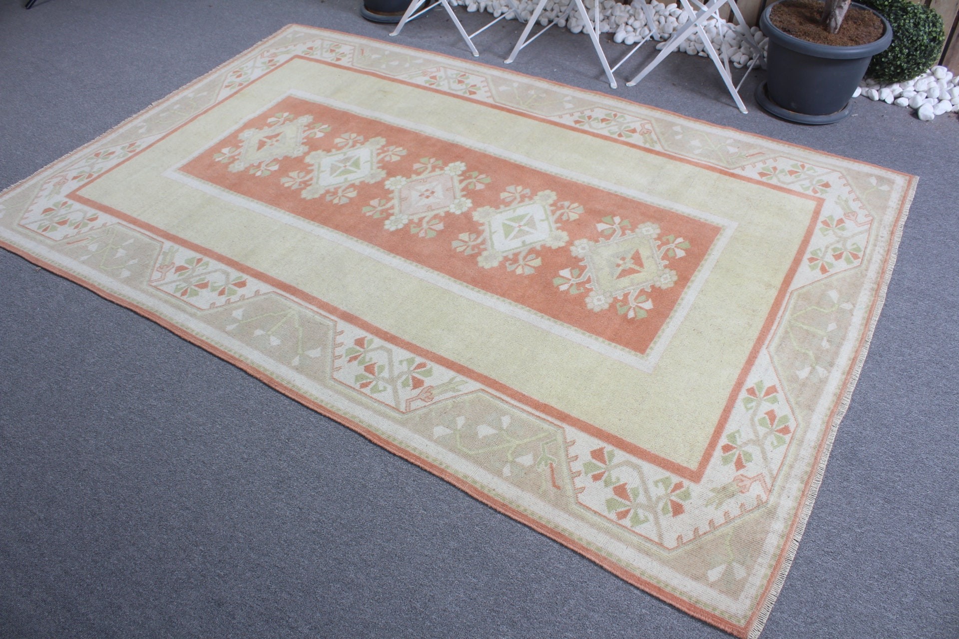 Vintage Rug, Muted Rug, Dining Room Rug, Bedroom Rug, Turkish Rug, Home Decor Rug, Antique Rugs, Orange Moroccan Rugs, 5.2x8.1 ft Large Rug