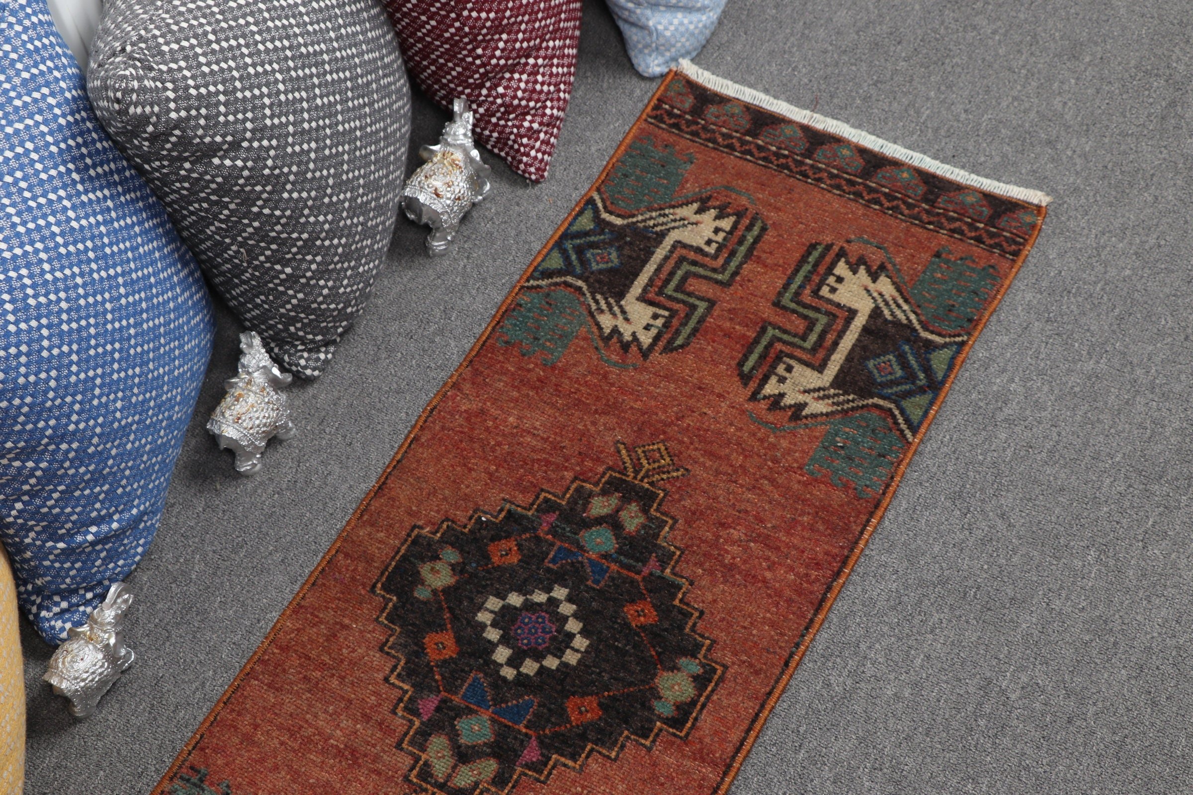 Car Mat Rug, Turkish Rug, 1.2x3.6 ft Small Rug, Oriental Rug, Vintage Rug, Wall Hanging Rug, Outdoor Rugs, Brown Anatolian Rugs, Cool Rug