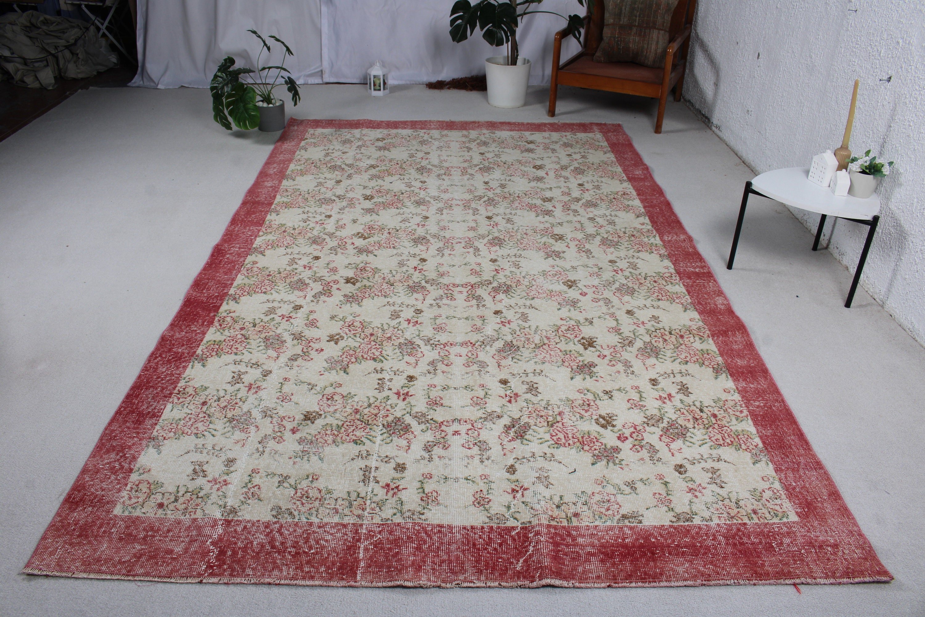 Türk Halıları, 6.3x10.5 ft Büyük Halılar, Büyük Oushak Halısı, Düz Dokuma Halılar, Boho Halısı, Vintage Halı, Yatak Odası Halısı, Pembe El Dokuma Halısı, Antika Halı