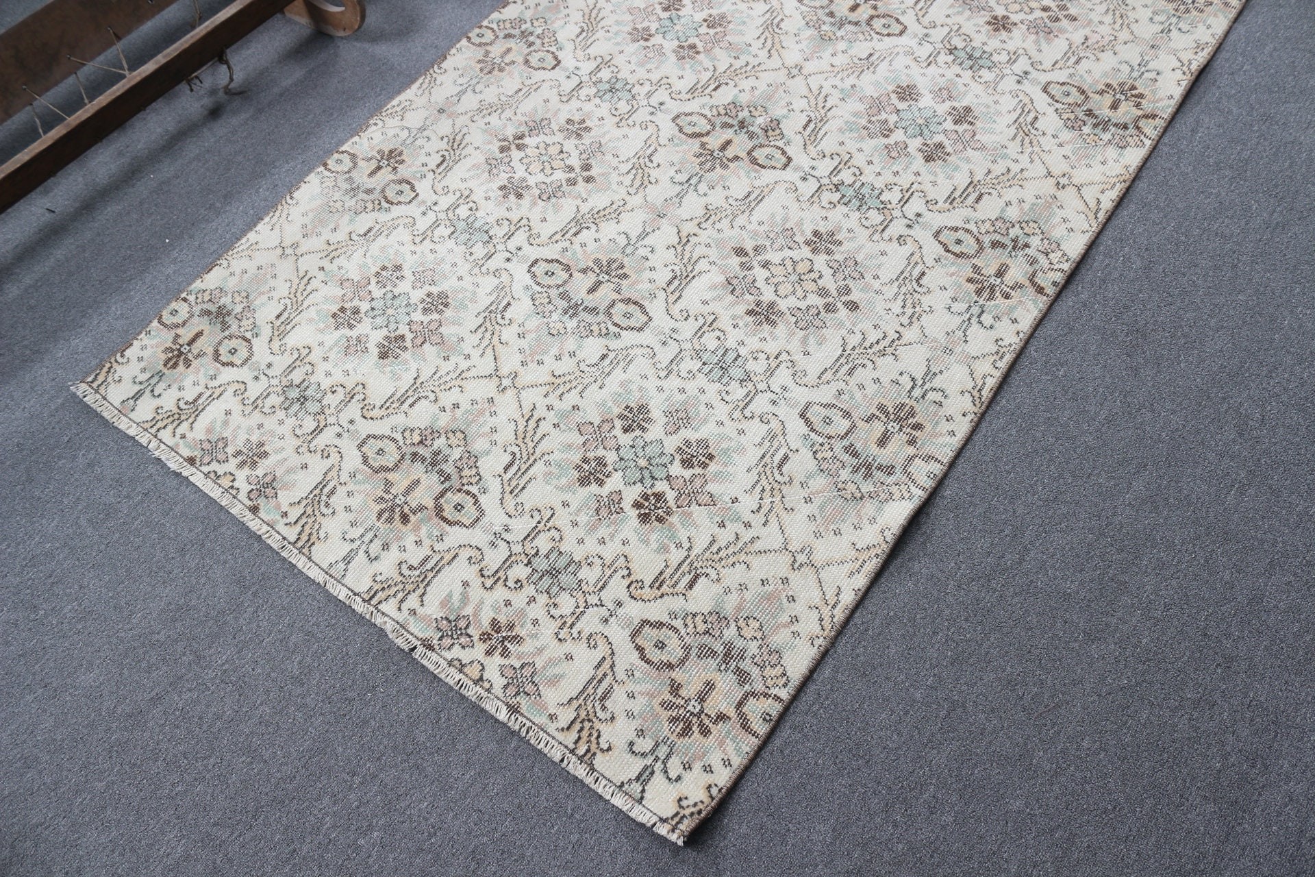 Vintage Rug, Kitchen Rugs, Vintage Decor Rug, 3.8x7 ft Area Rug, Wool Rug, Home Decor Rug, Beige Floor Rug, Turkish Rug, Dining Room Rug