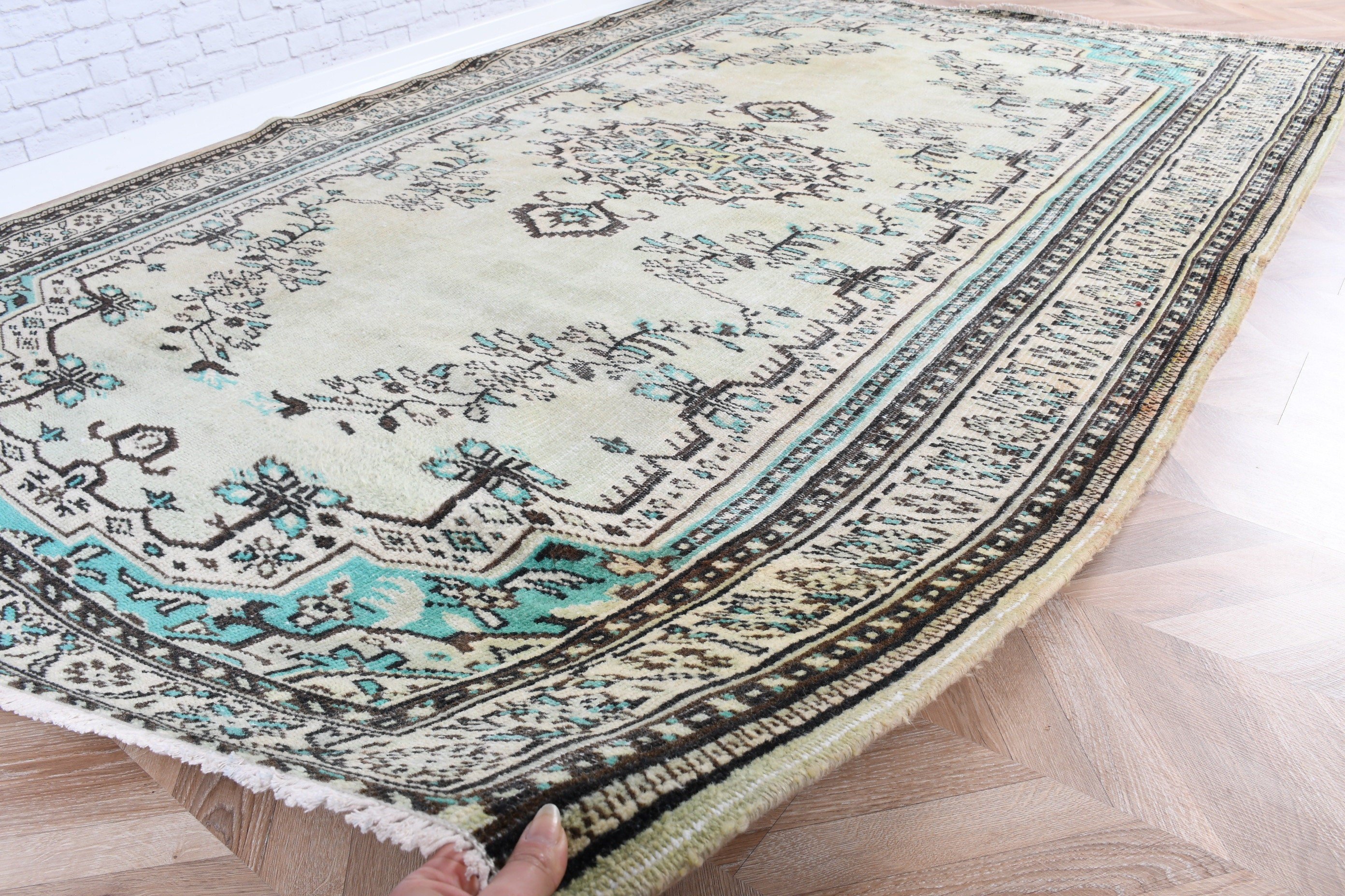 Büyük Boho Halı, Bildiri Halısı, Türk Halısı, 6.2x9.1 ft Büyük Halılar, Vintage Halılar, Oturma Odası Halısı, El Dokuma Halısı, Yeşil Bildirimi Halısı