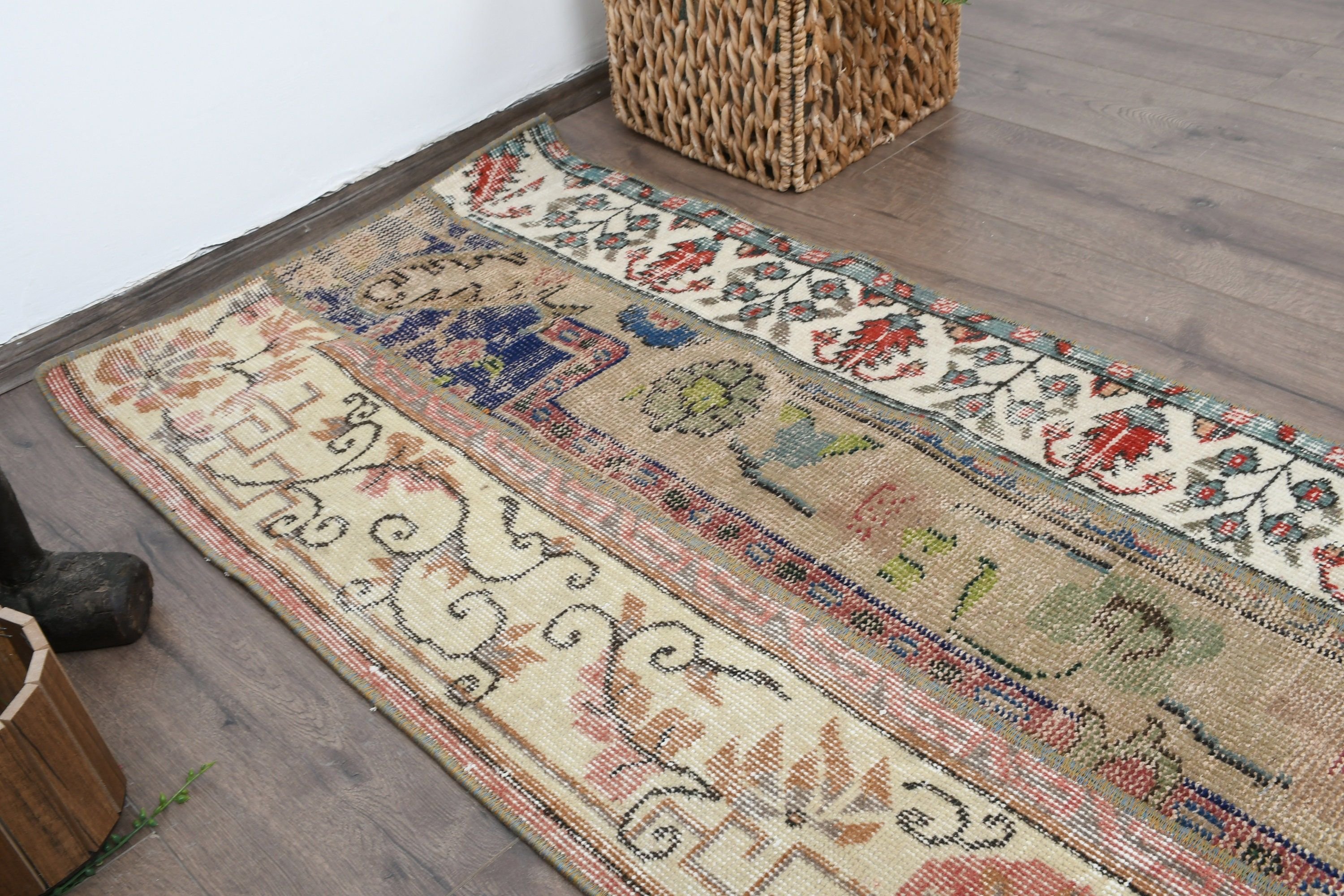 Vintage Rug, Beige Oriental Rugs, 2.1x4.4 ft Small Rug, Bath Rugs, Turkish Rugs, Door Mat Rugs, Home Decor Rug, Cool Rug, Rugs for Nursery